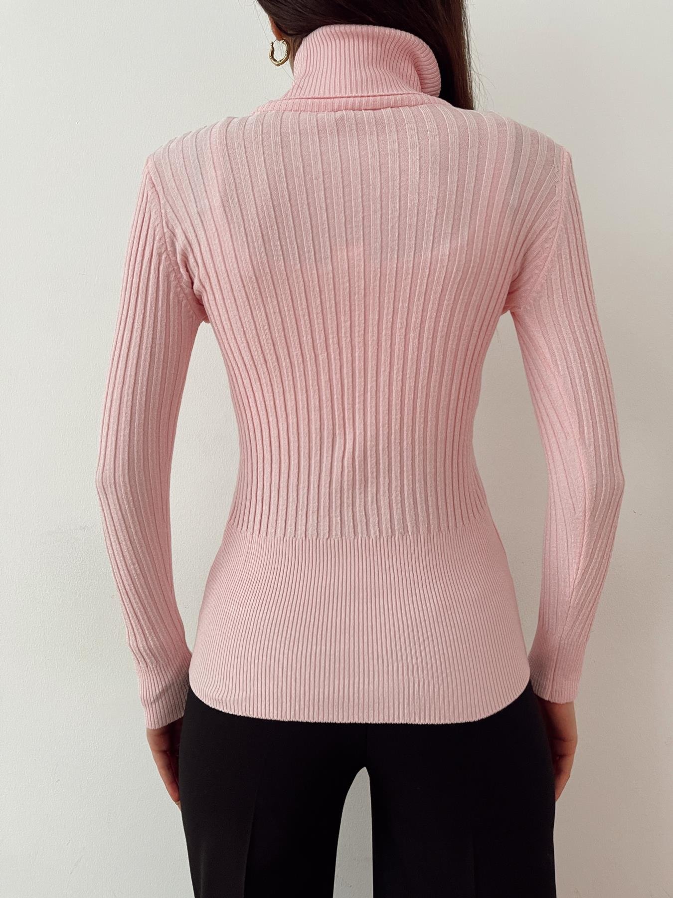 Fitilli Balıkçı Yaka Likralı Kazak PUDRA