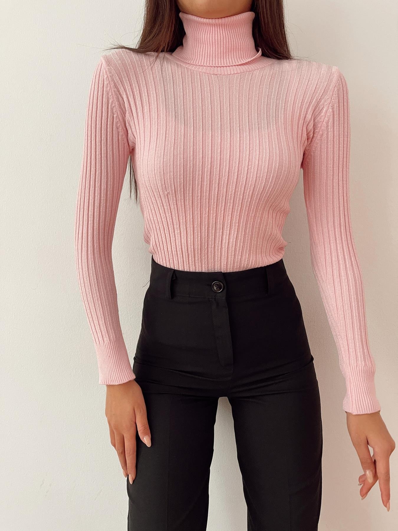 Fitilli Balıkçı Yaka Likralı Kazak PUDRA