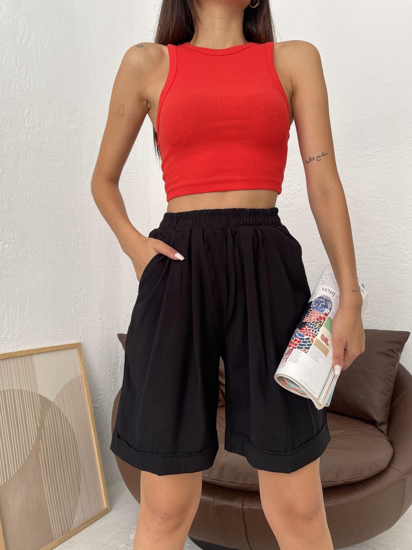 Fitilli Crop Top KOYU KIRMIZI