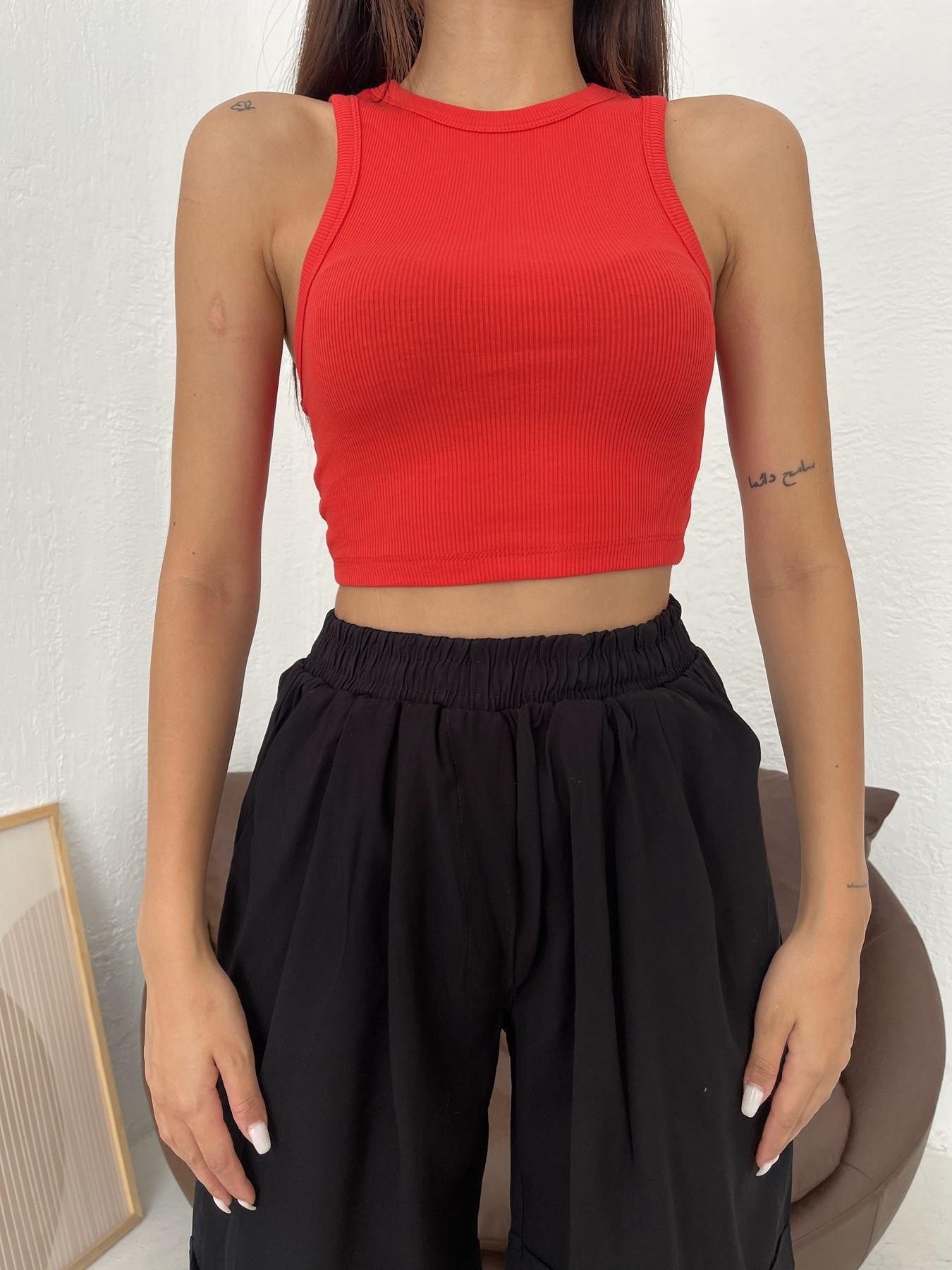 Fitilli Crop Top KOYU KIRMIZI
