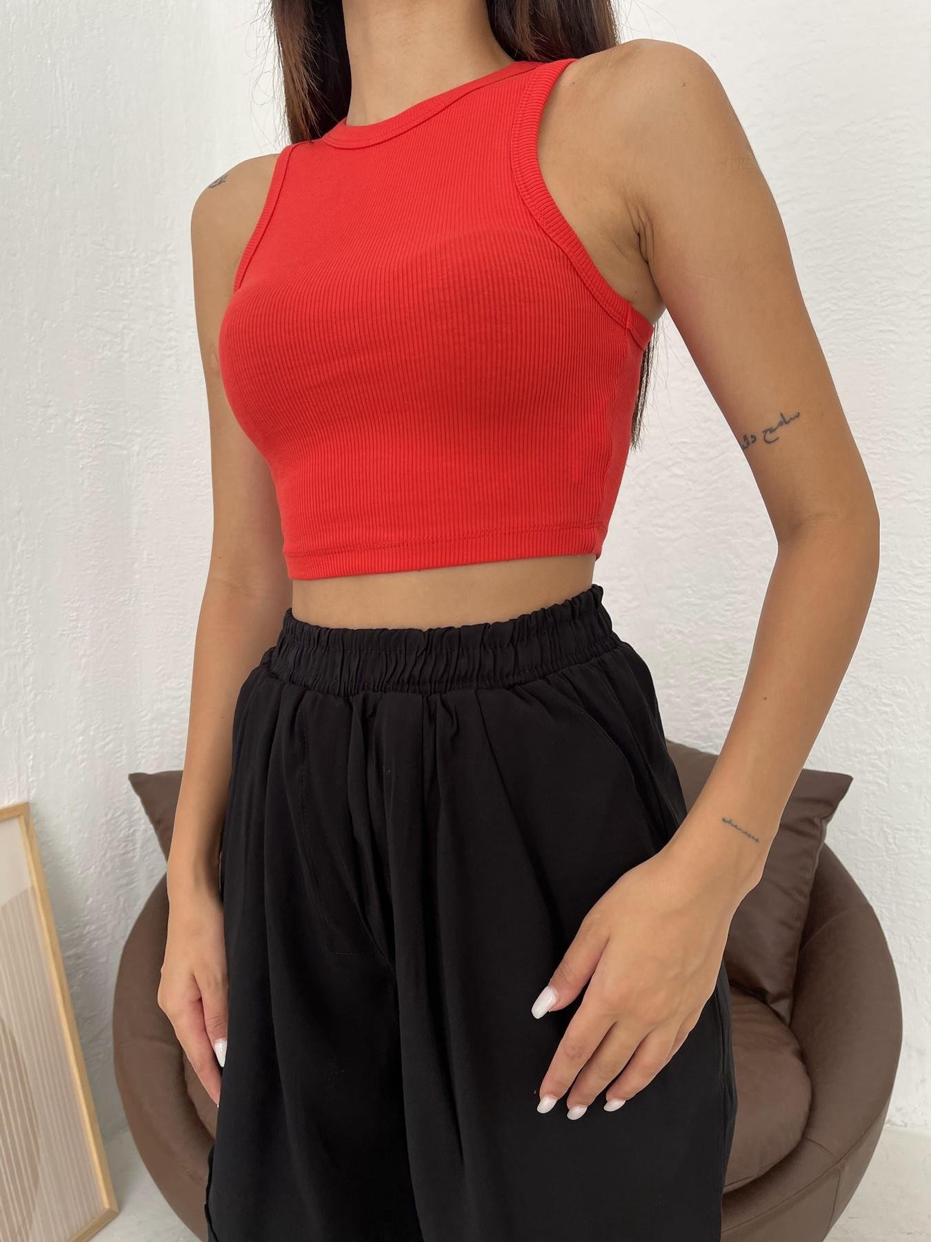 Fitilli Crop Top KOYU KIRMIZI