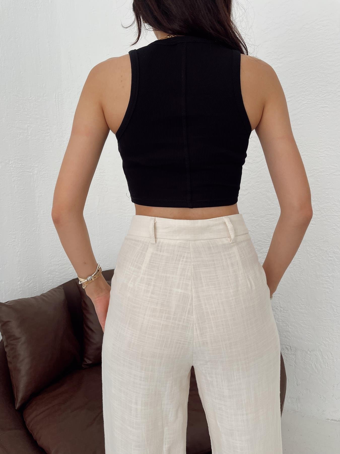 Fitilli Crop Top SİYAH