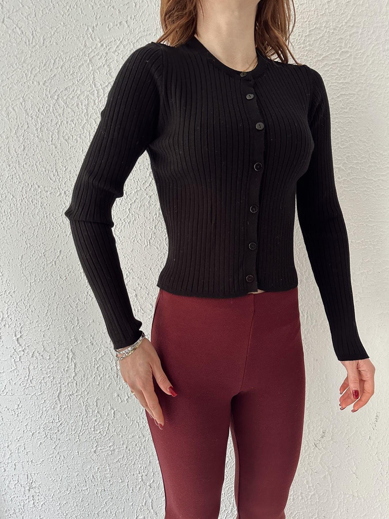 Fitilli Düğmeli Hırka SİYAH