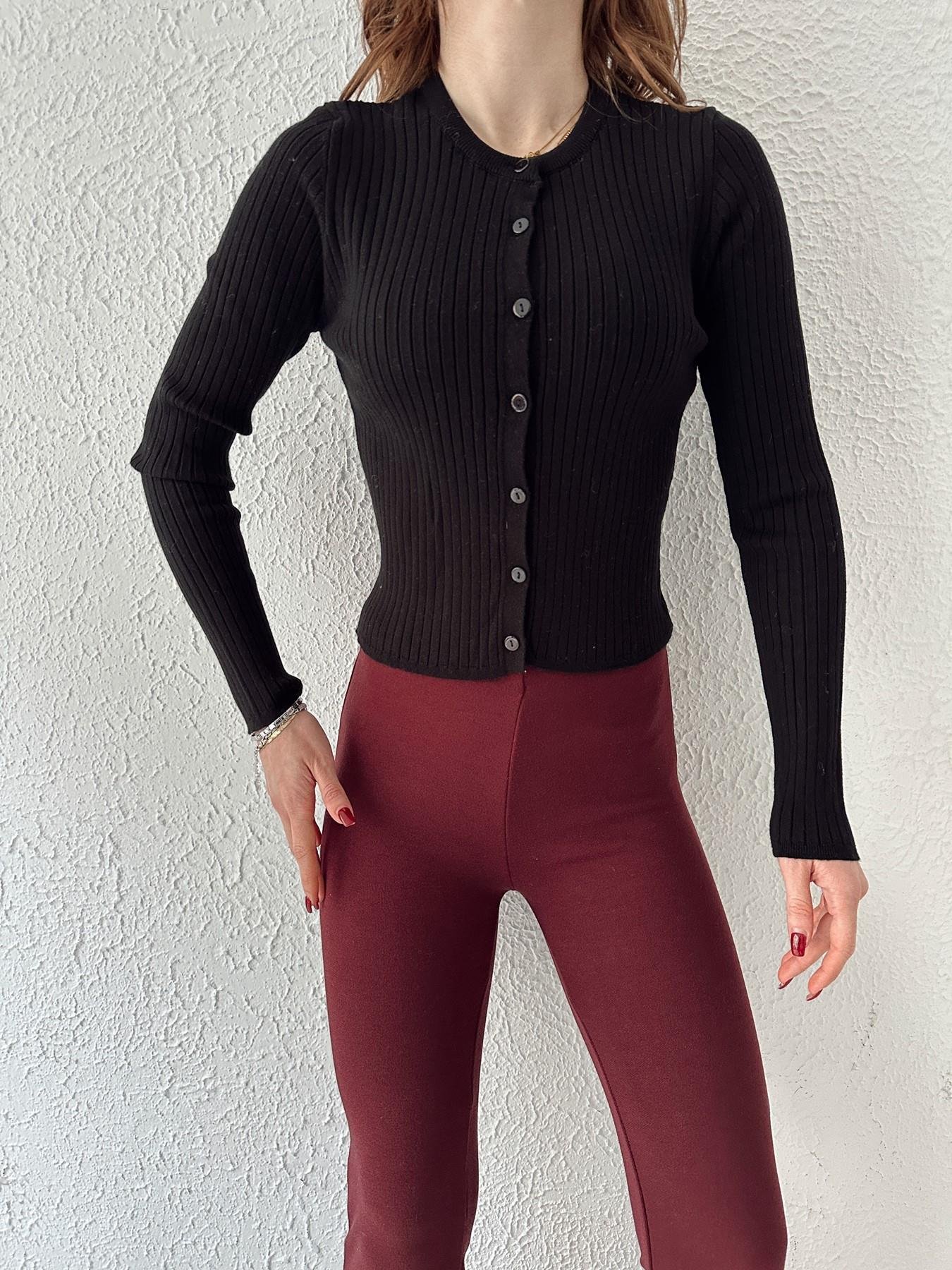 Fitilli Düğmeli Hırka SİYAH