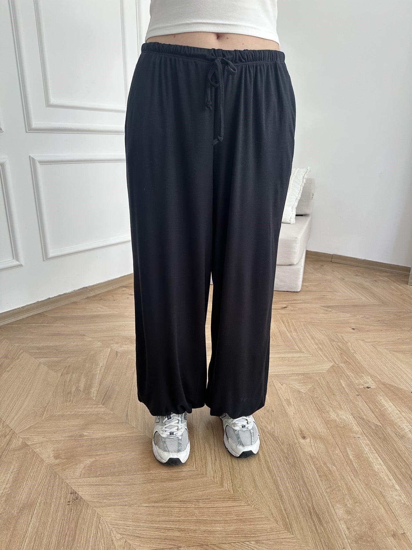 Fitilli Şalvar Pantolon Siyah