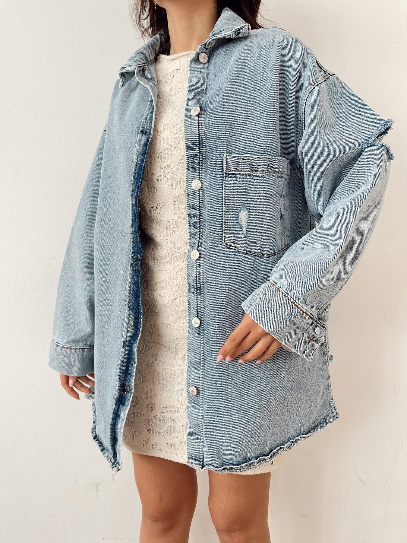 Fred Baskılı Jean Ceket MAVİ