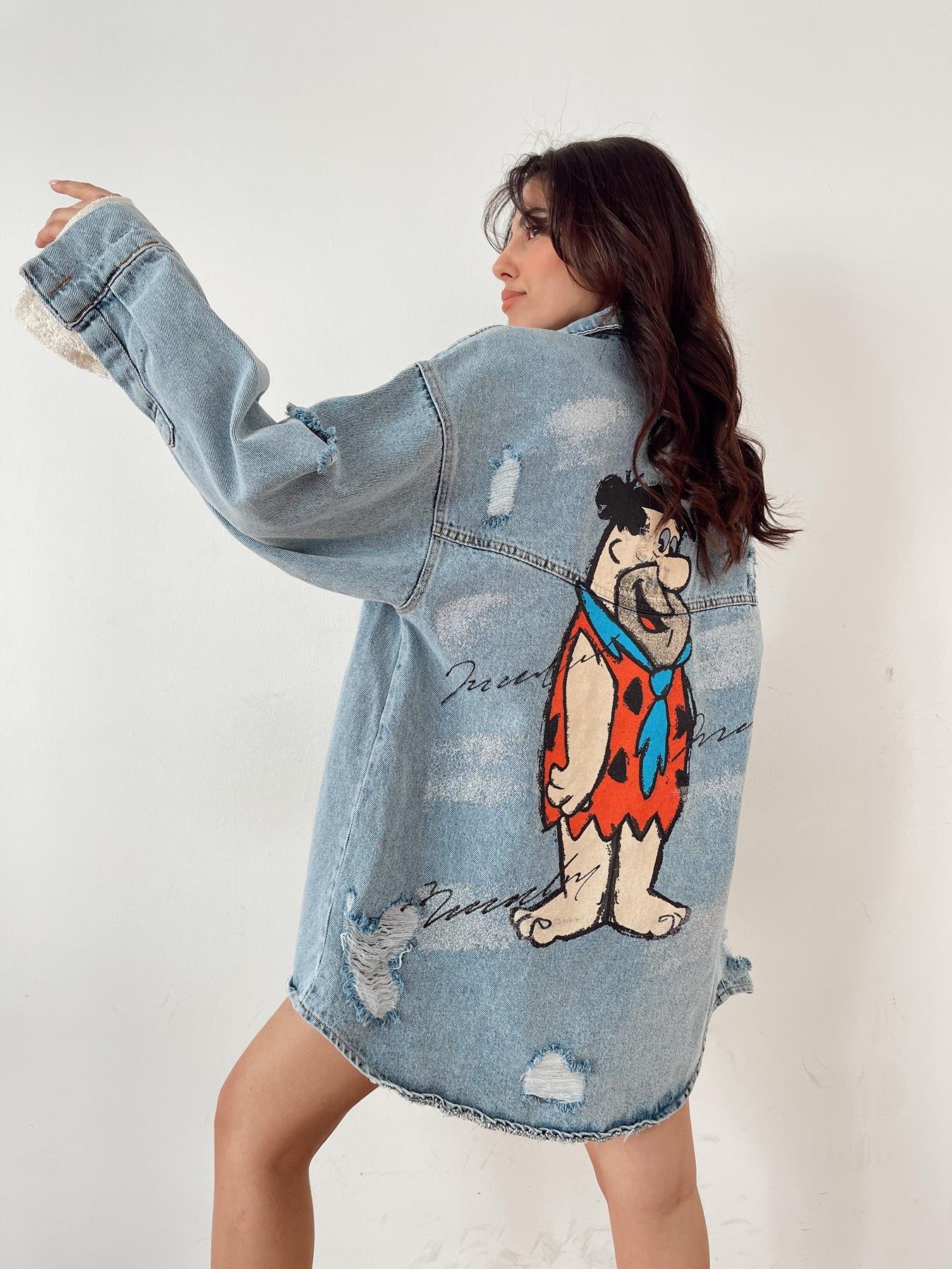 Fred Baskılı Jean Ceket MAVİ