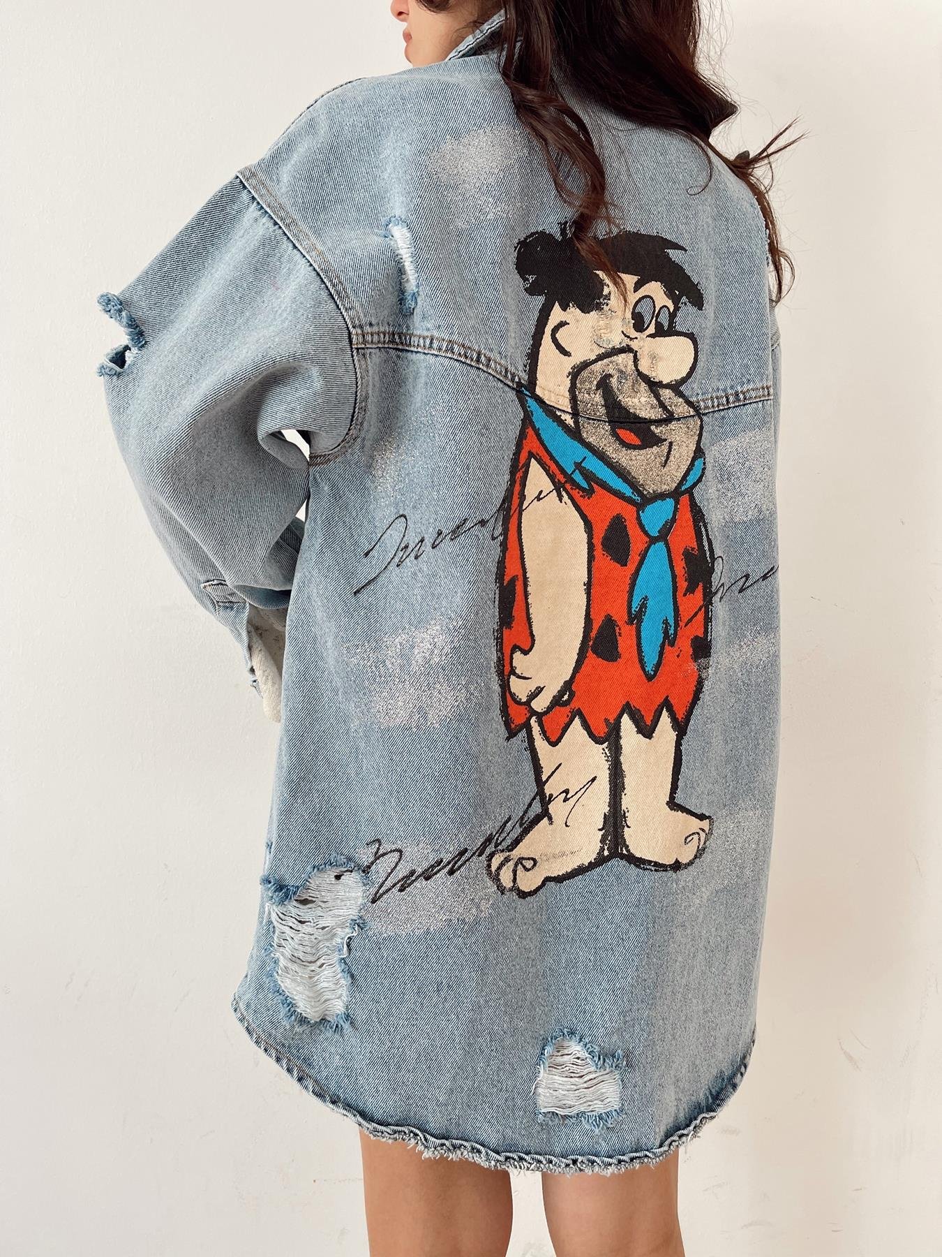 Fred Baskılı Jean Ceket MAVİ