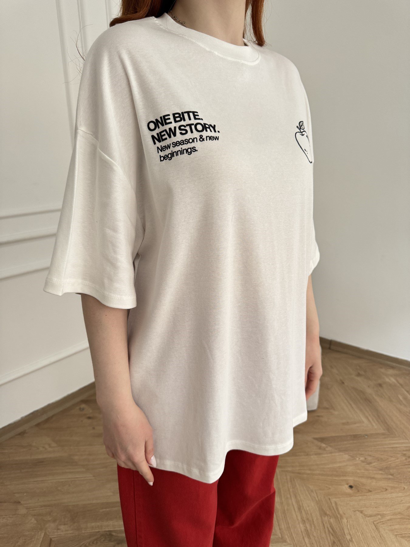Fresh Start Baskılı Oversize T-shirt Ekru