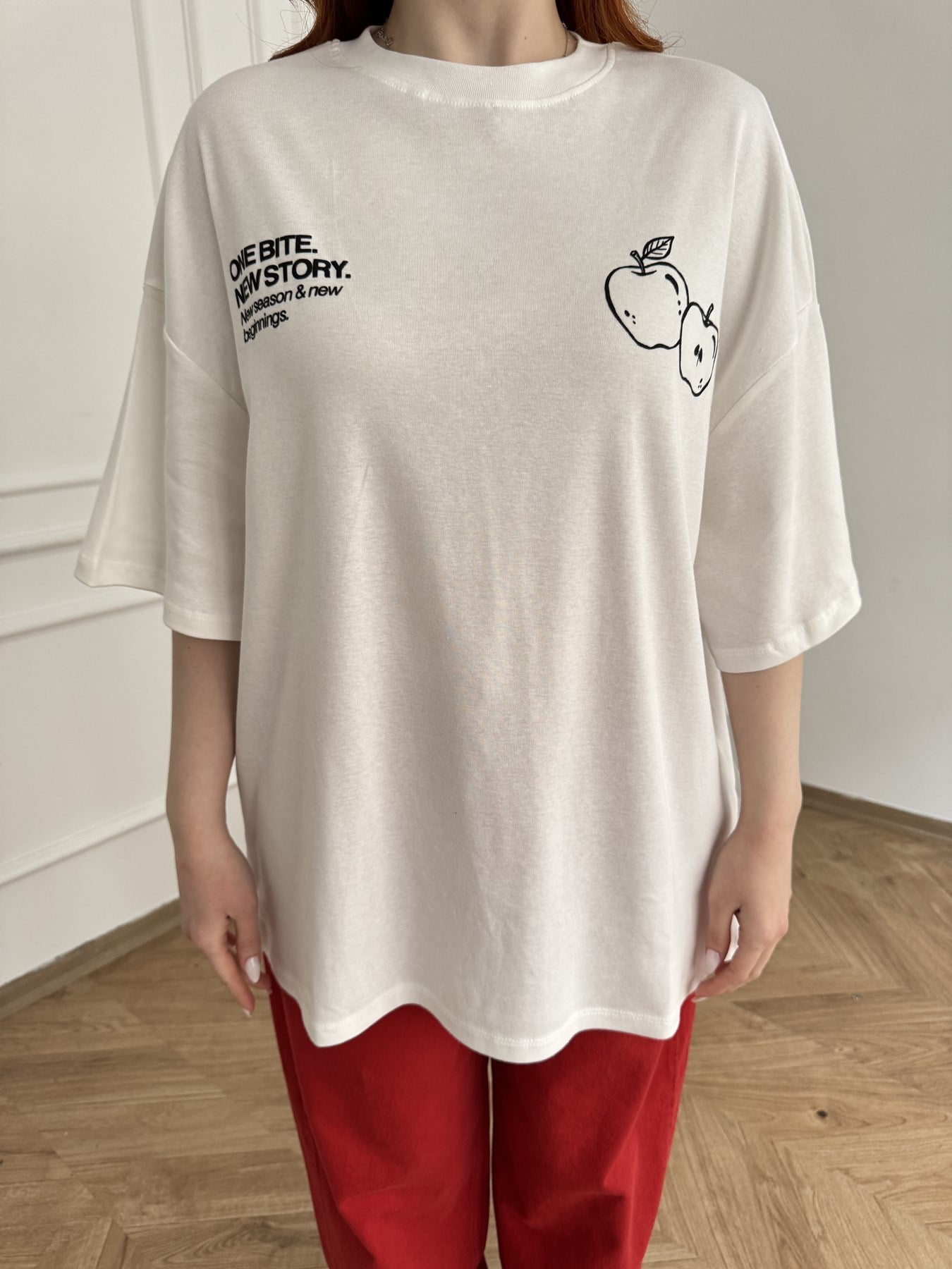 Fresh Start Baskılı Oversize T-shirt Ekru