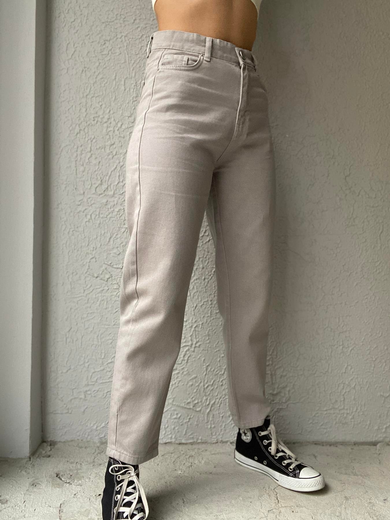 Gabardin Mom Fıt Pantolon GRİ