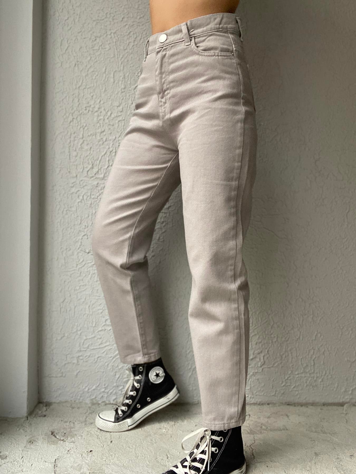 Gabardin Mom Fıt Pantolon GRİ