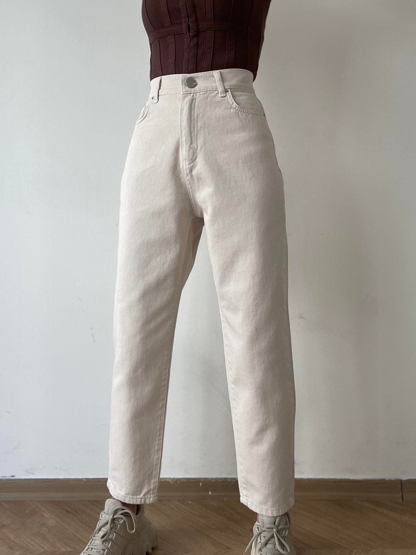 Gabardin Mom Fıt Pantolon TAŞ