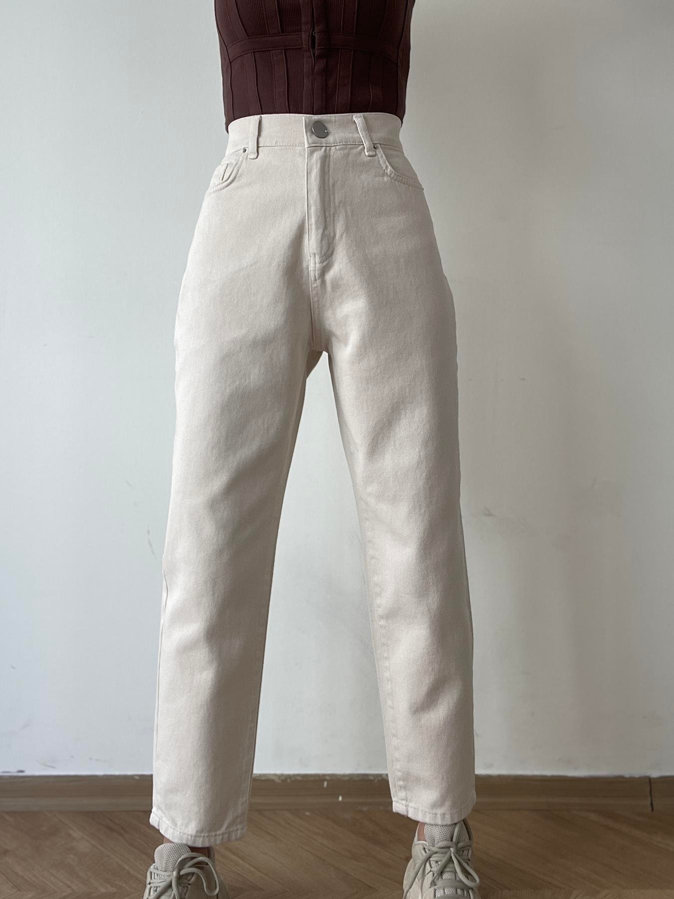 Gabardin Mom Fıt Pantolon TAŞ