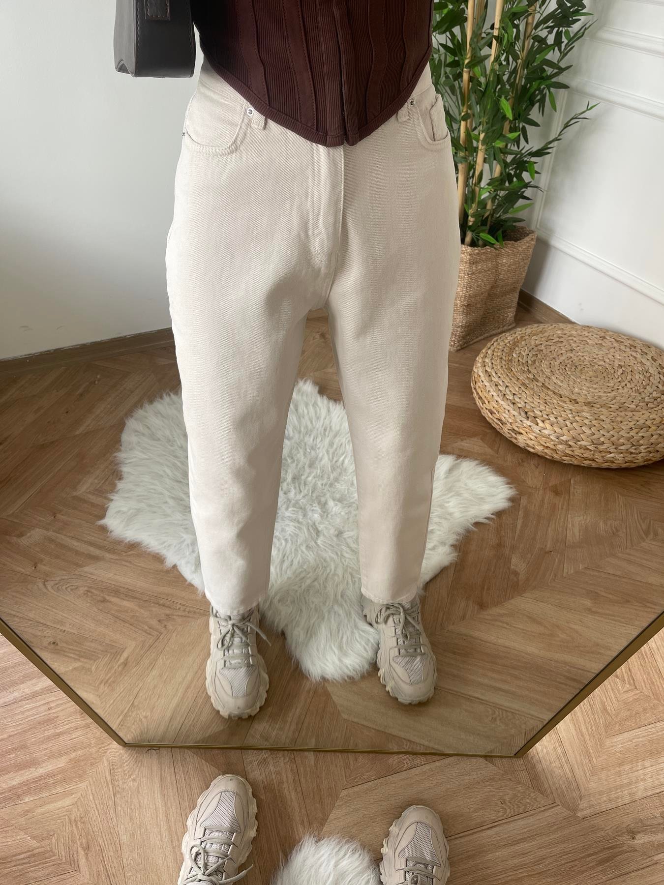 Gabardin Mom Fıt Pantolon TAŞ