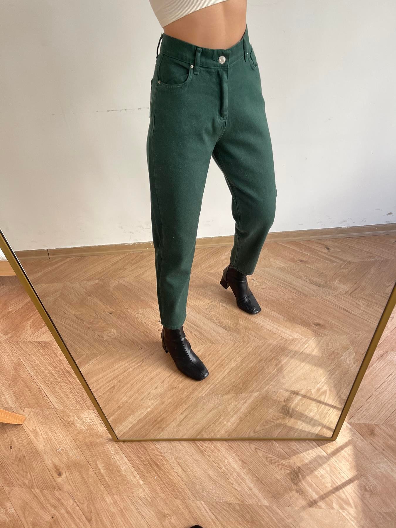 Gabardin Mom Fıt Pantolon YEŞİL