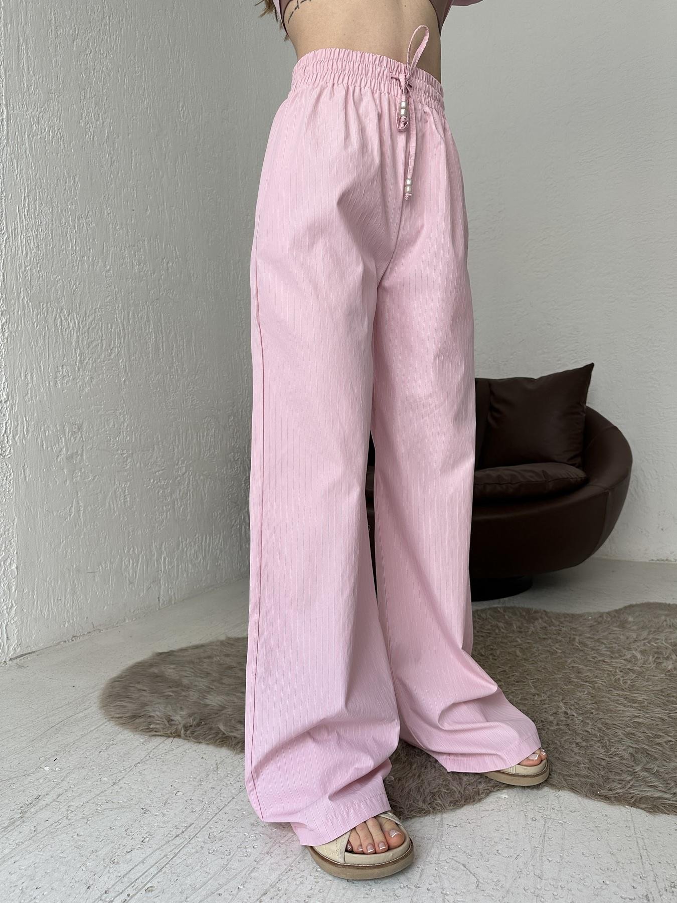 Geniş Paça Çizgili Pantolon Pembe