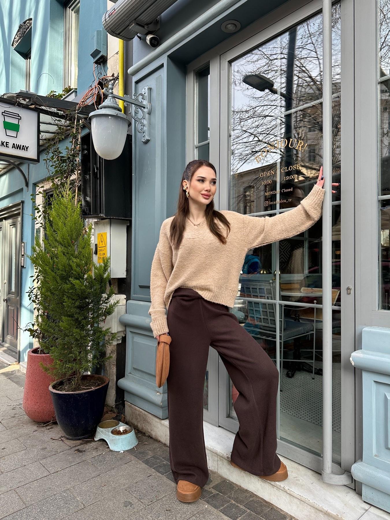 Geniş Paça Fitilli Pantolon KAHVE