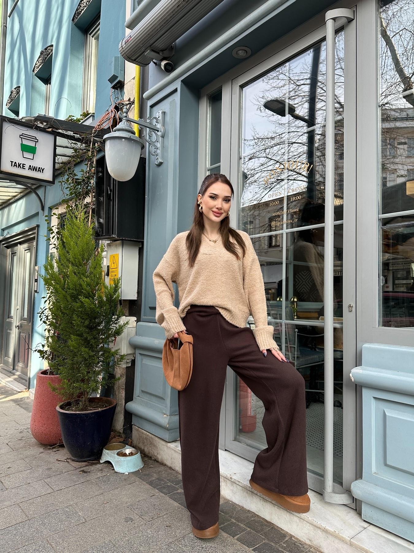 Geniş Paça Fitilli Pantolon KAHVE