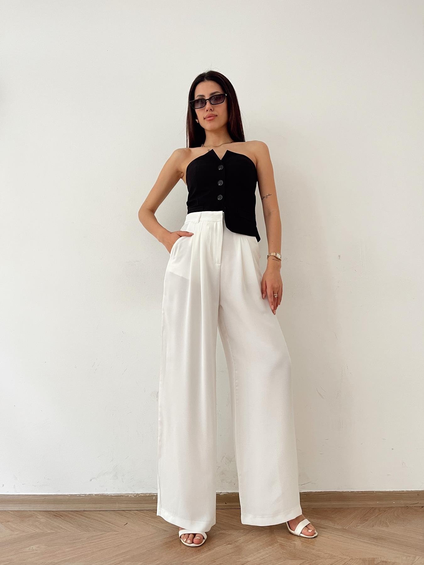 Geniş Paça Kumaş Pantolon EKRU