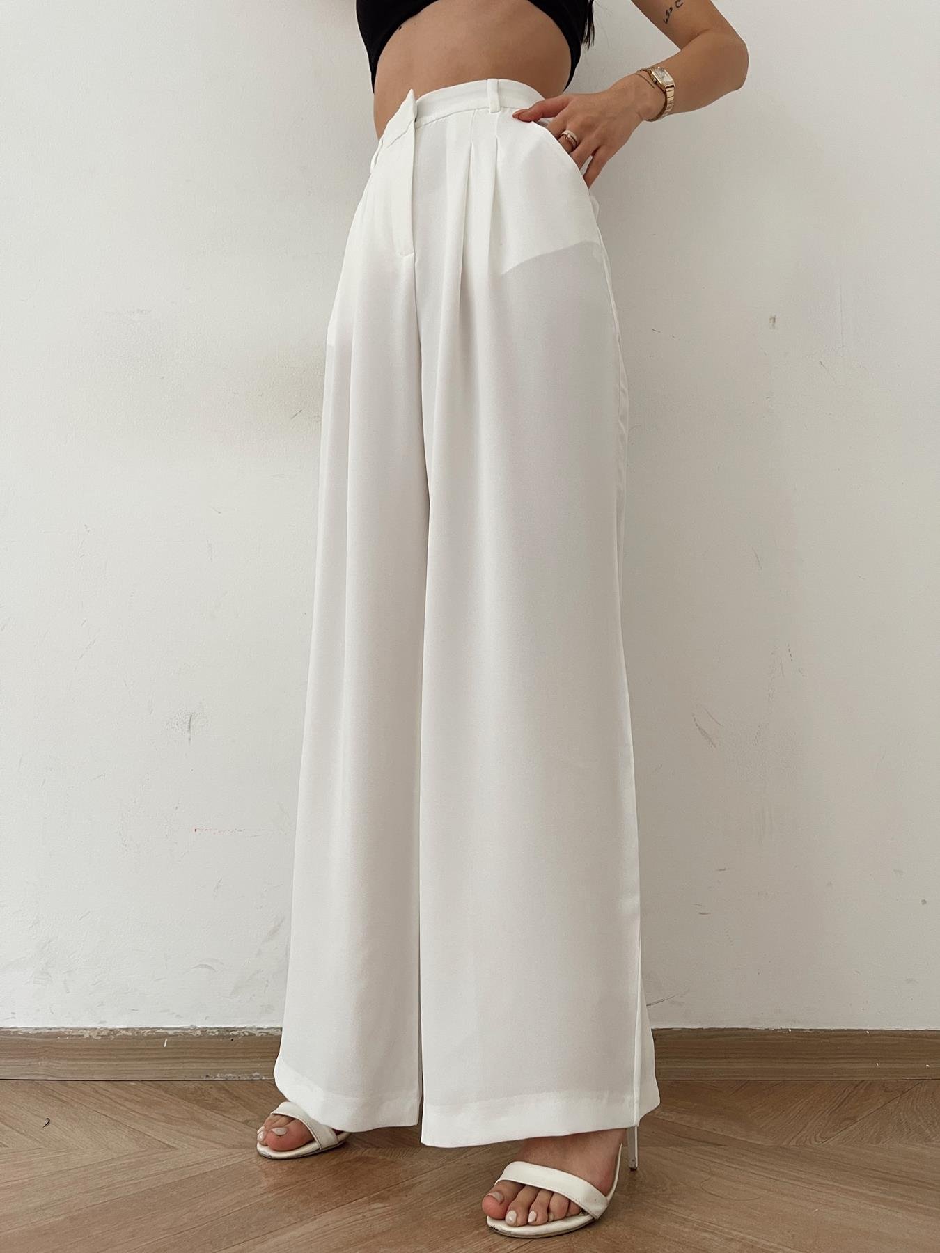 Geniş Paça Kumaş Pantolon EKRU