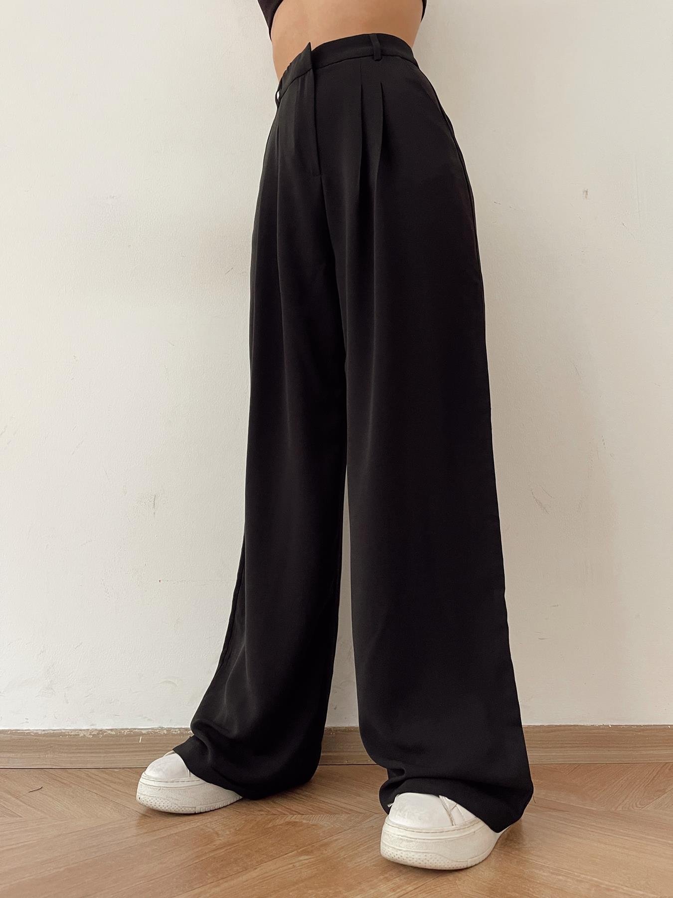 Geniş Paça Kumaş Pantolon SİYAH