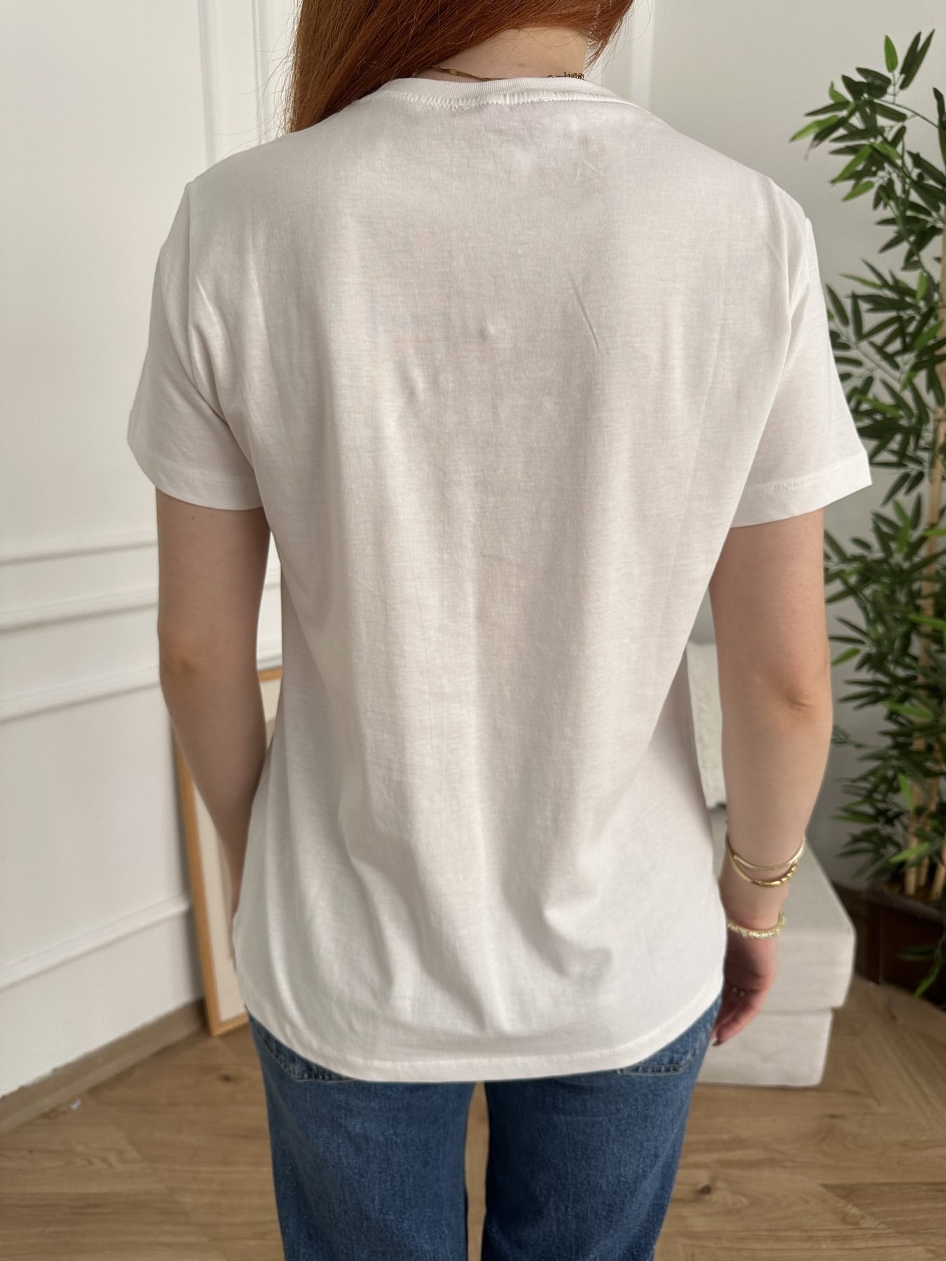 Geometrik Baskılı T-shirt Ekru