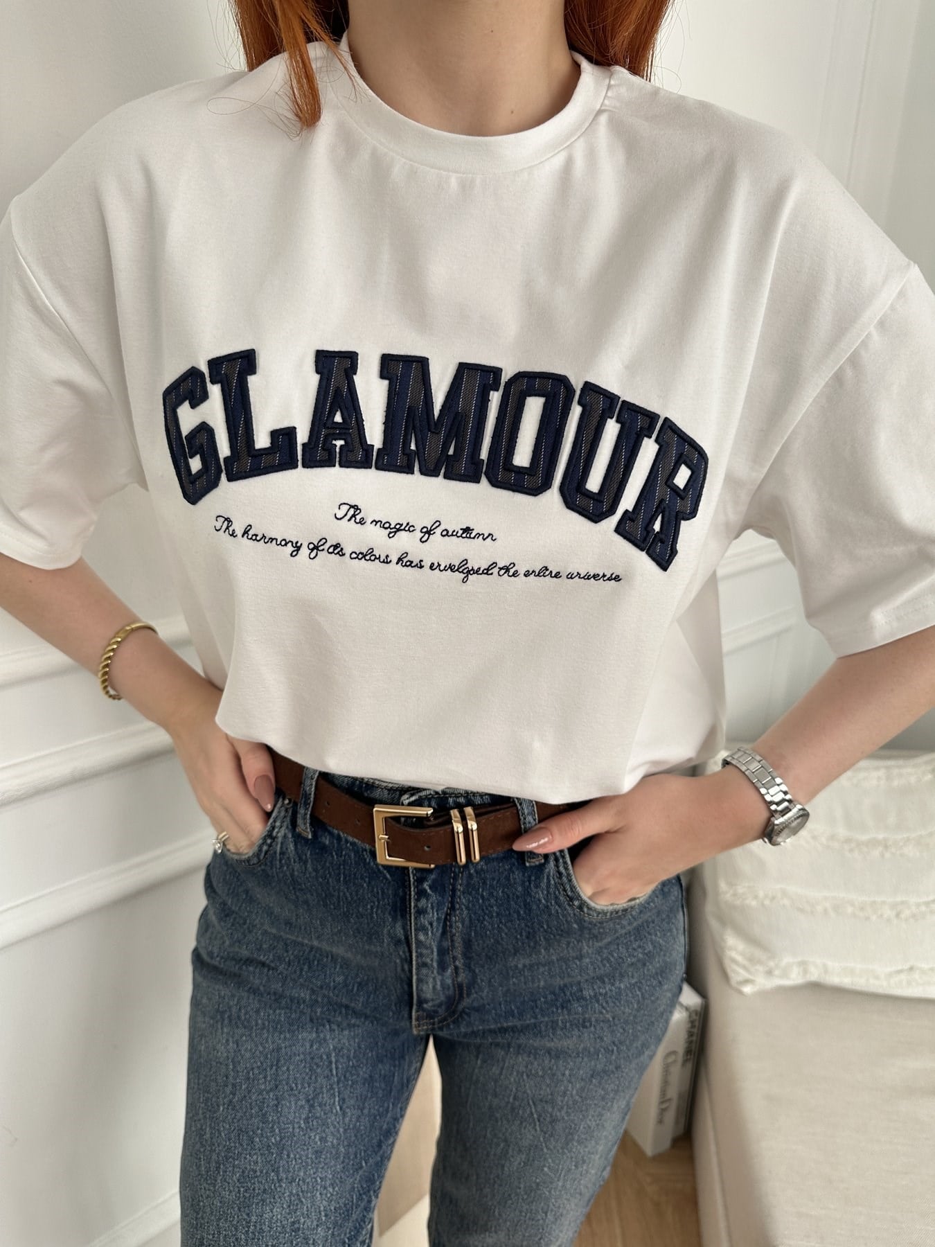 Glamour Nakışlı T-shirt Ekru