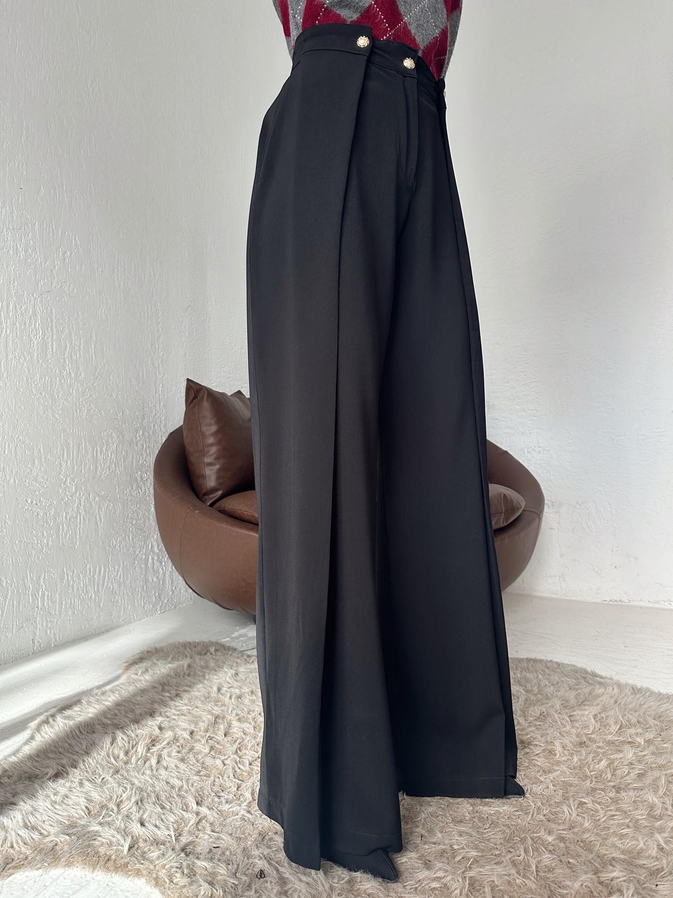 Gold Düğmeli Bol Pantolon SİYAH