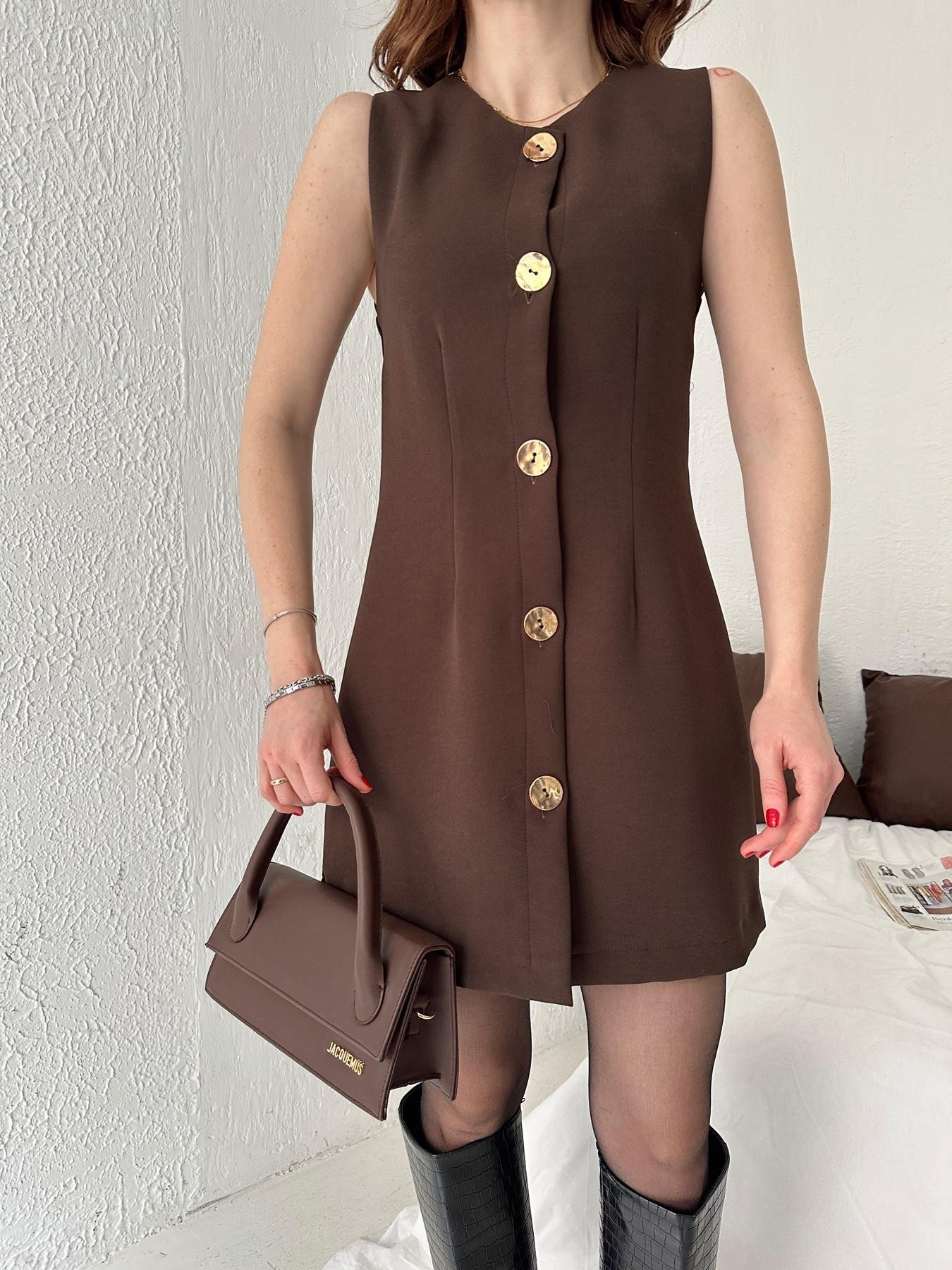 Gold Düğmeli Elbise KAHVE