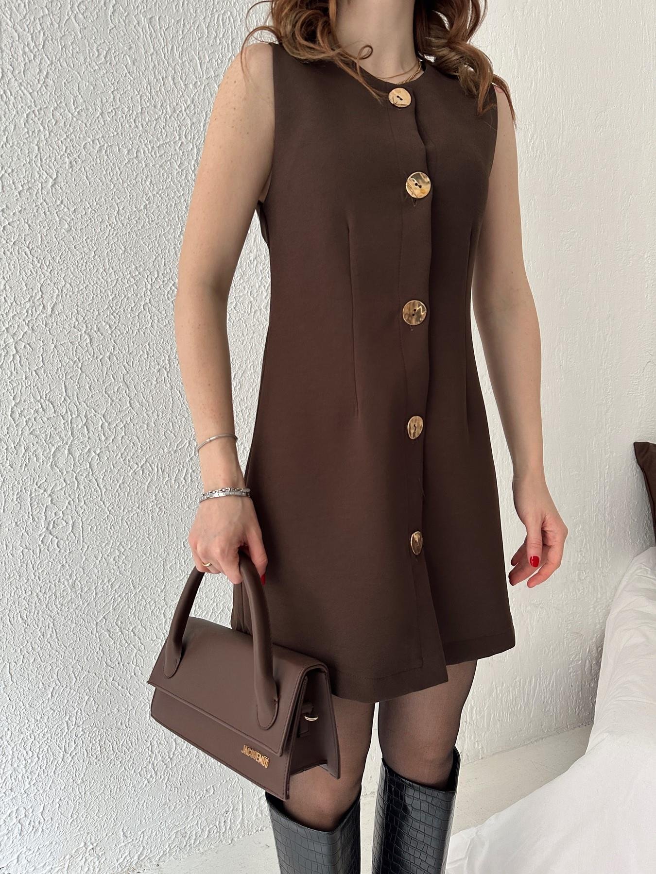 Gold Düğmeli Elbise KAHVE