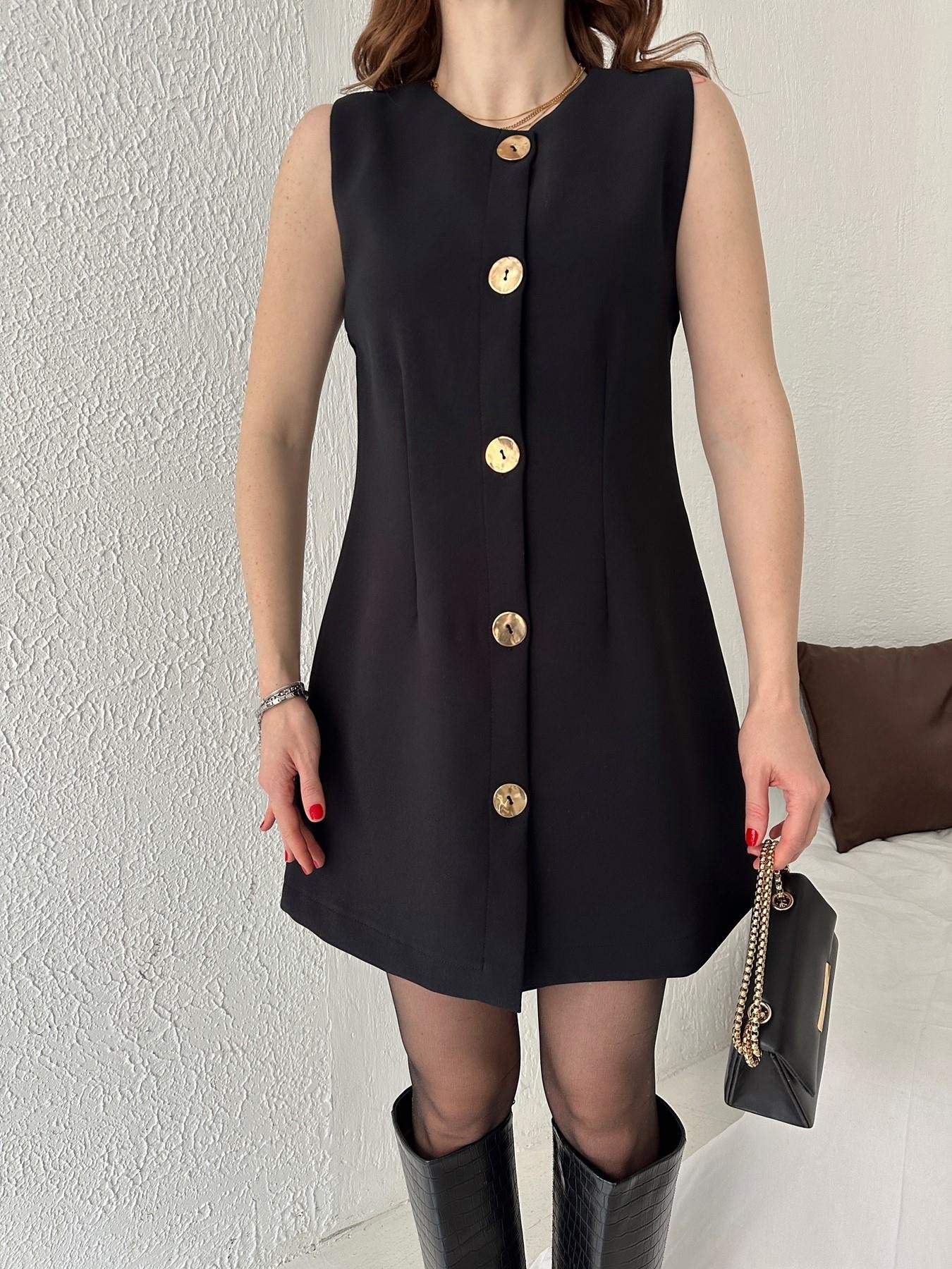 Gold Düğmeli Elbise LACİVERT