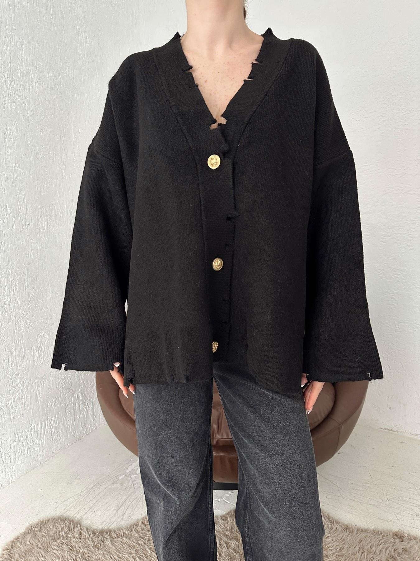 Gold Düğmeli Hırka SİYAH