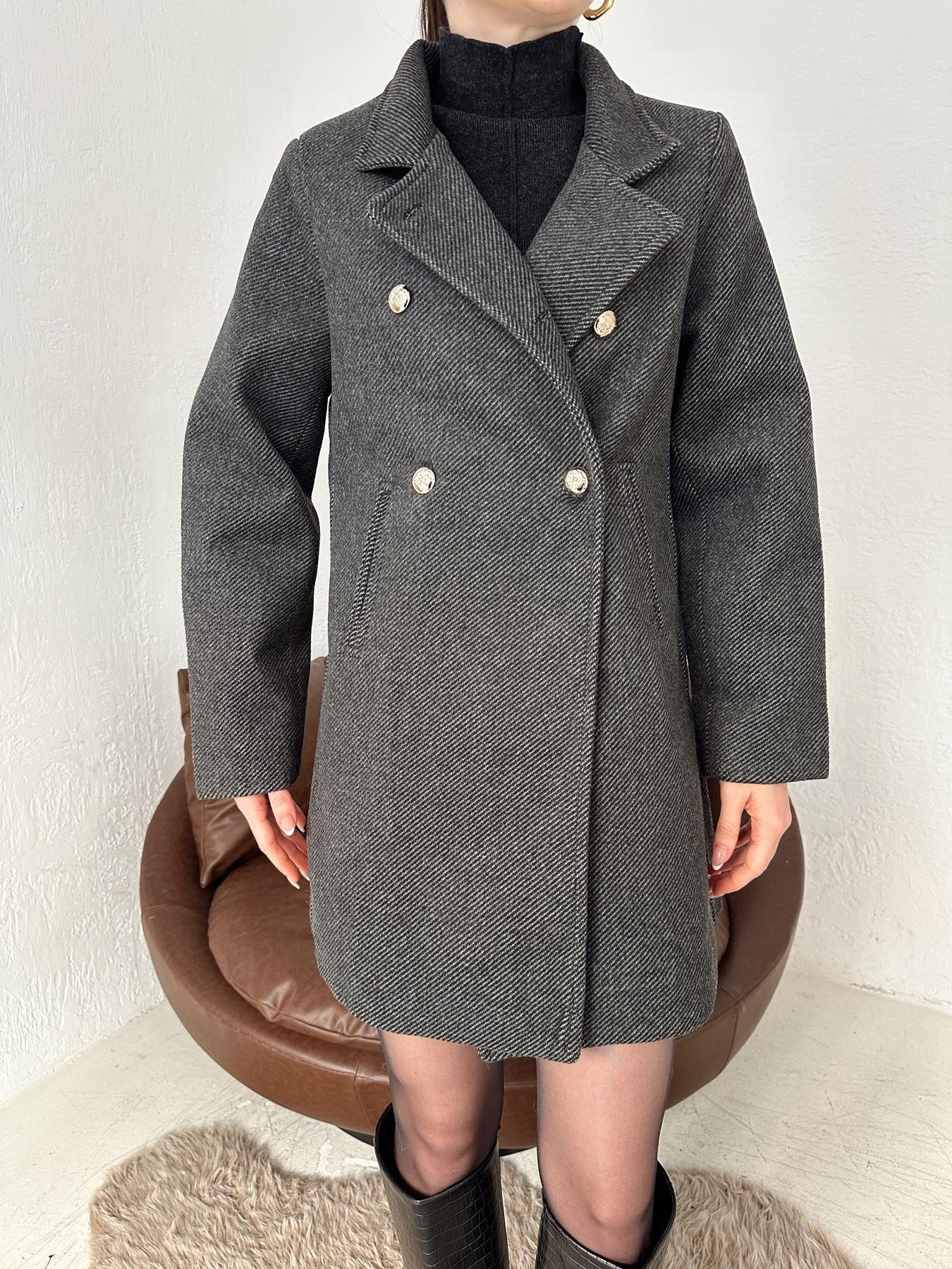 Gold Düğmeli Kaşe Kaban SİYAH