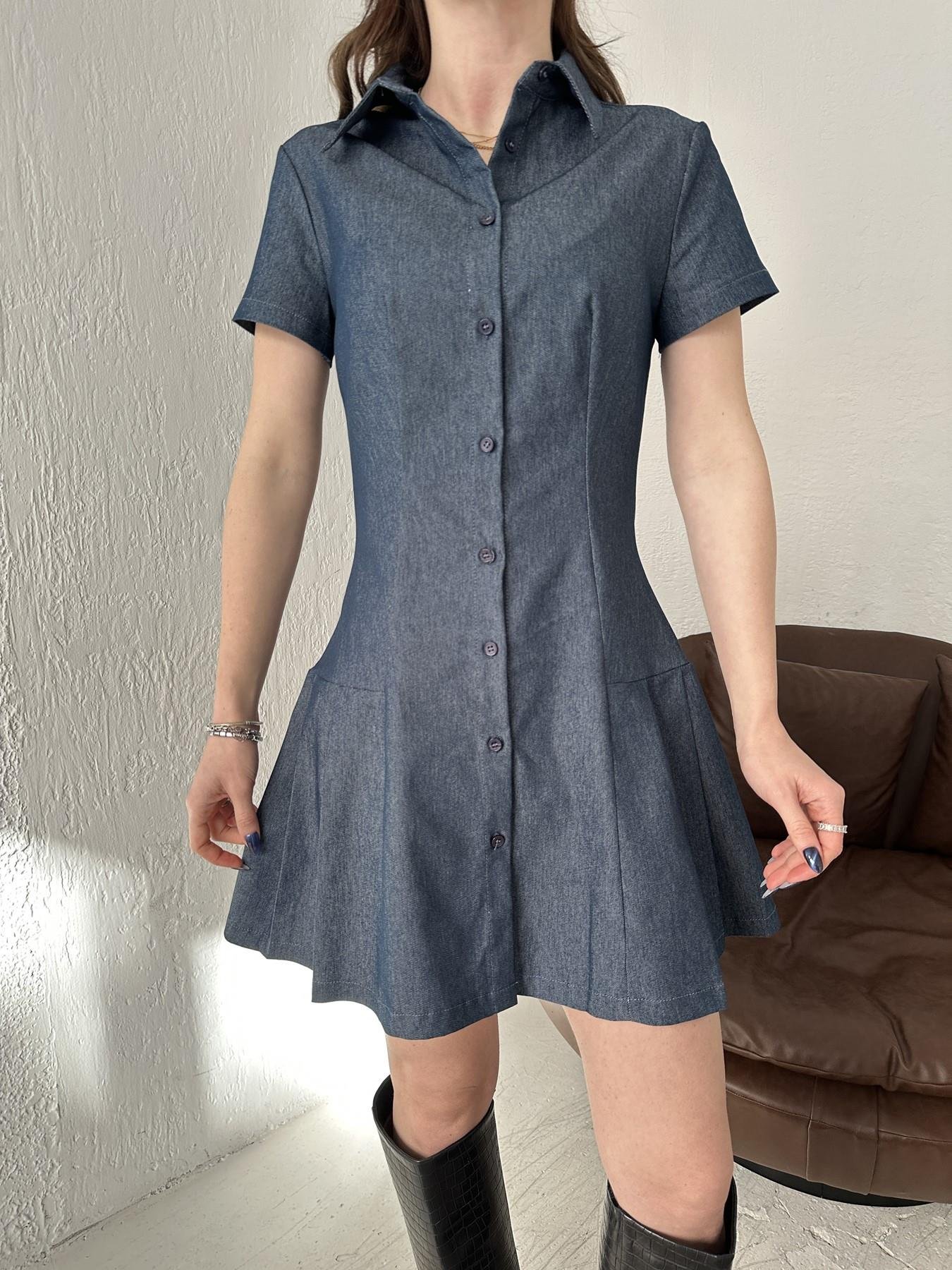 Gömlek Yaka Elbise LACİVERT