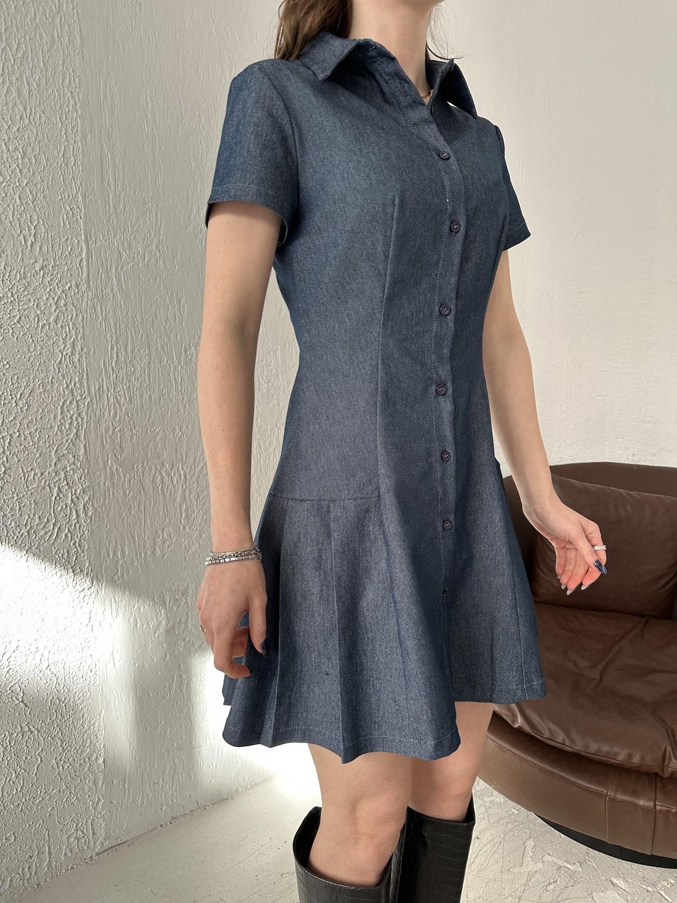 Gömlek Yaka Elbise LACİVERT