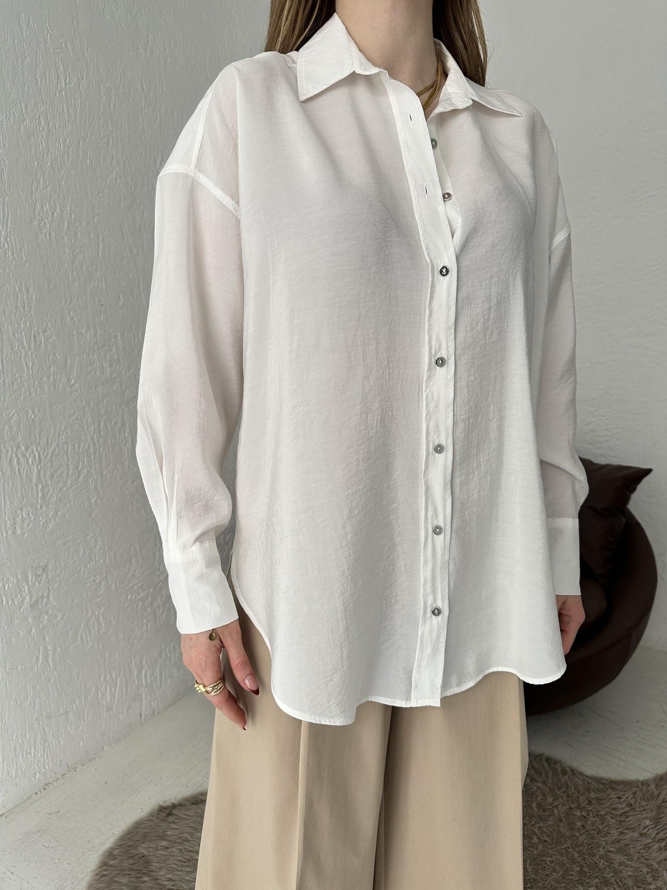 Gümüş Düğmeli Eteği Oval Gömlek Krem