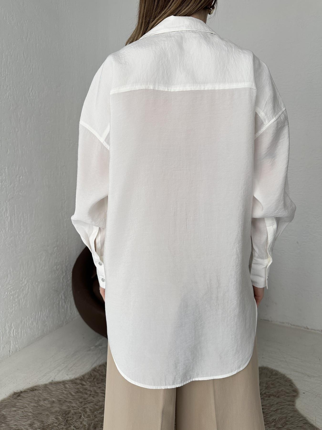 Gümüş Düğmeli Eteği Oval Gömlek Krem