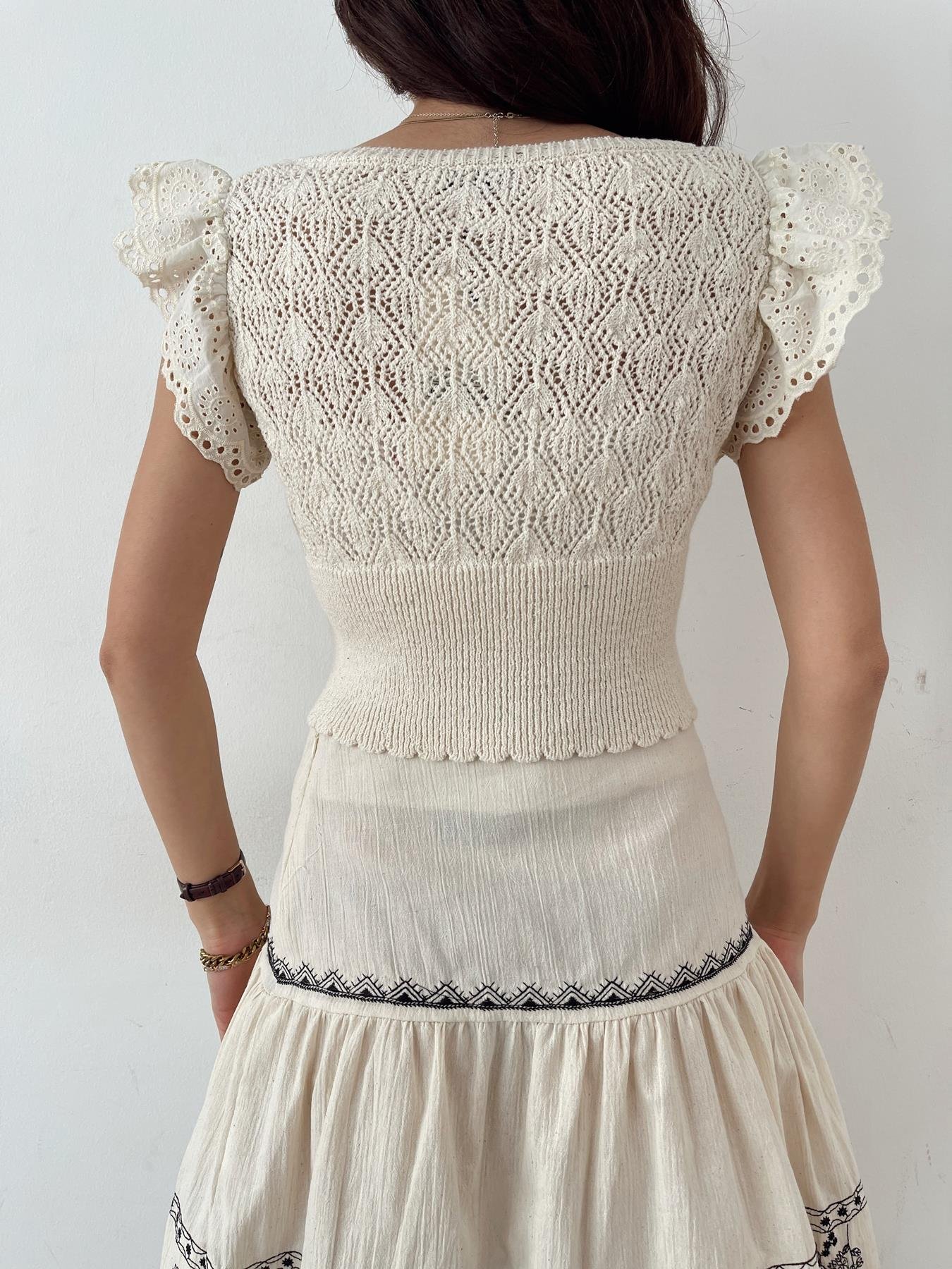 Güpürlü Triko Hırka Naturel