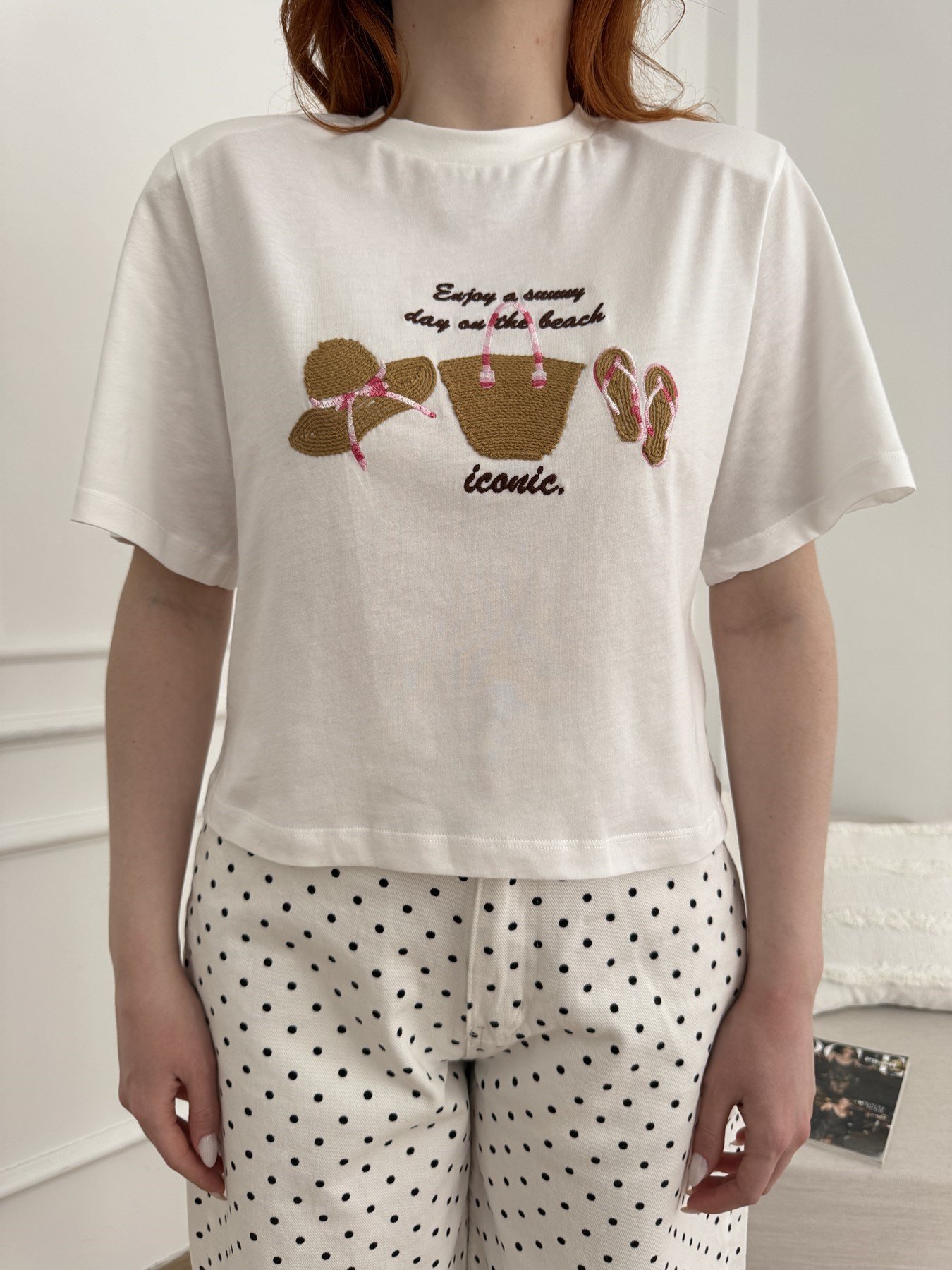 Hasır Detay T-shirt Ekru