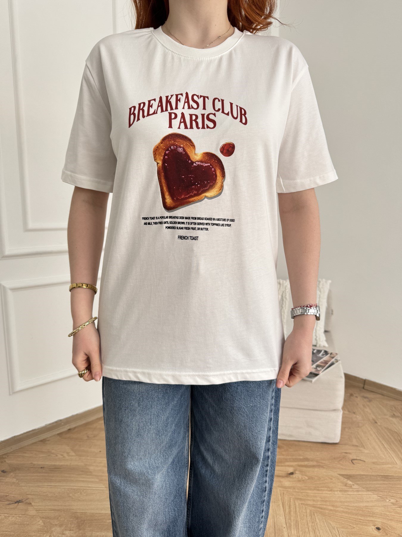 Heart Bread Baskılı Tişört Ekru