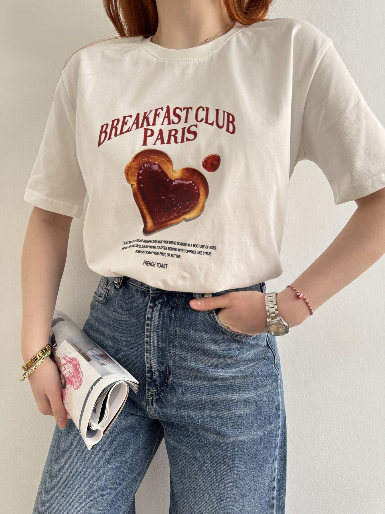 Heart Bread Baskılı Tişört Ekru