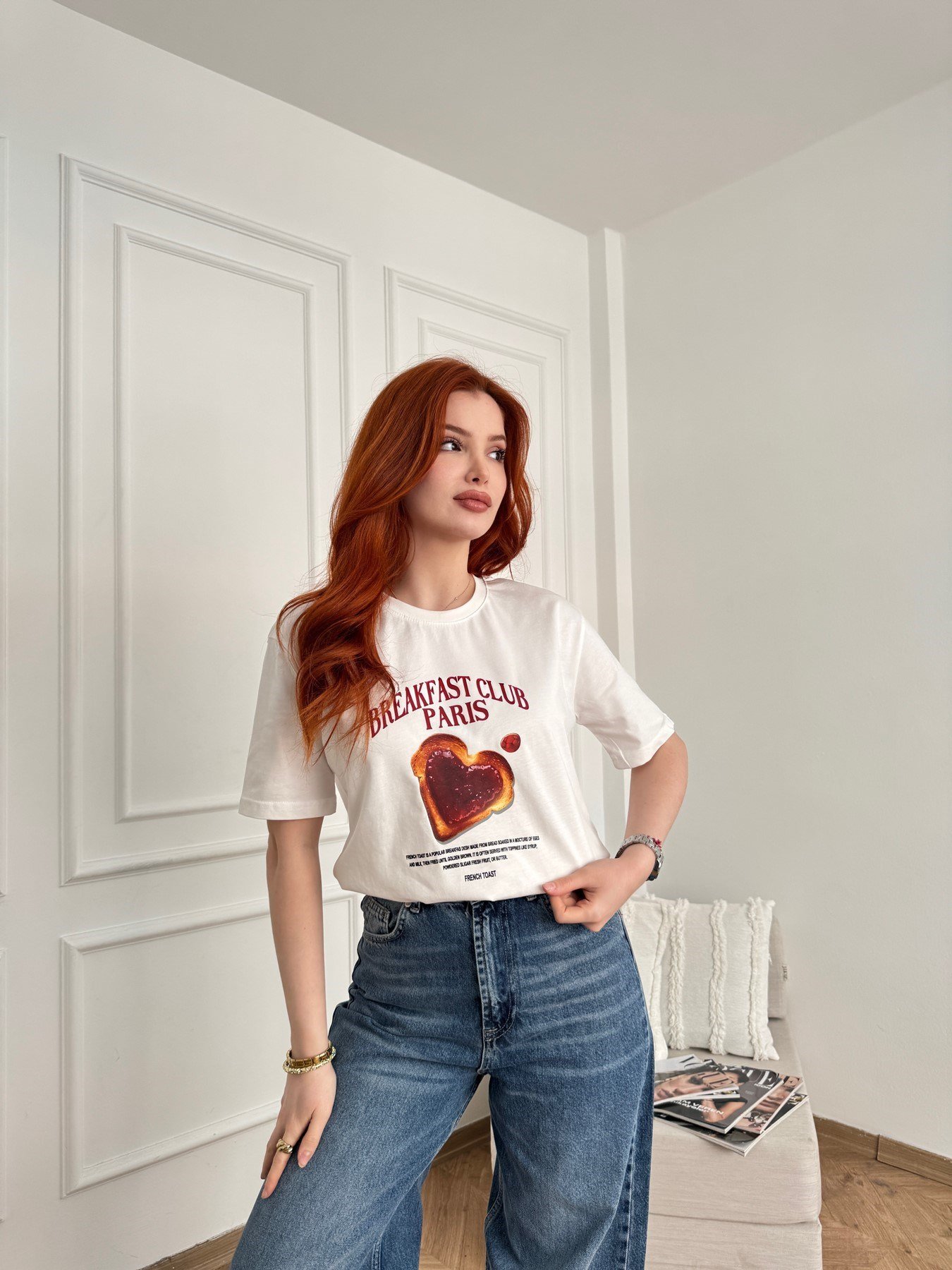 Heart Bread Baskılı Tişört Ekru