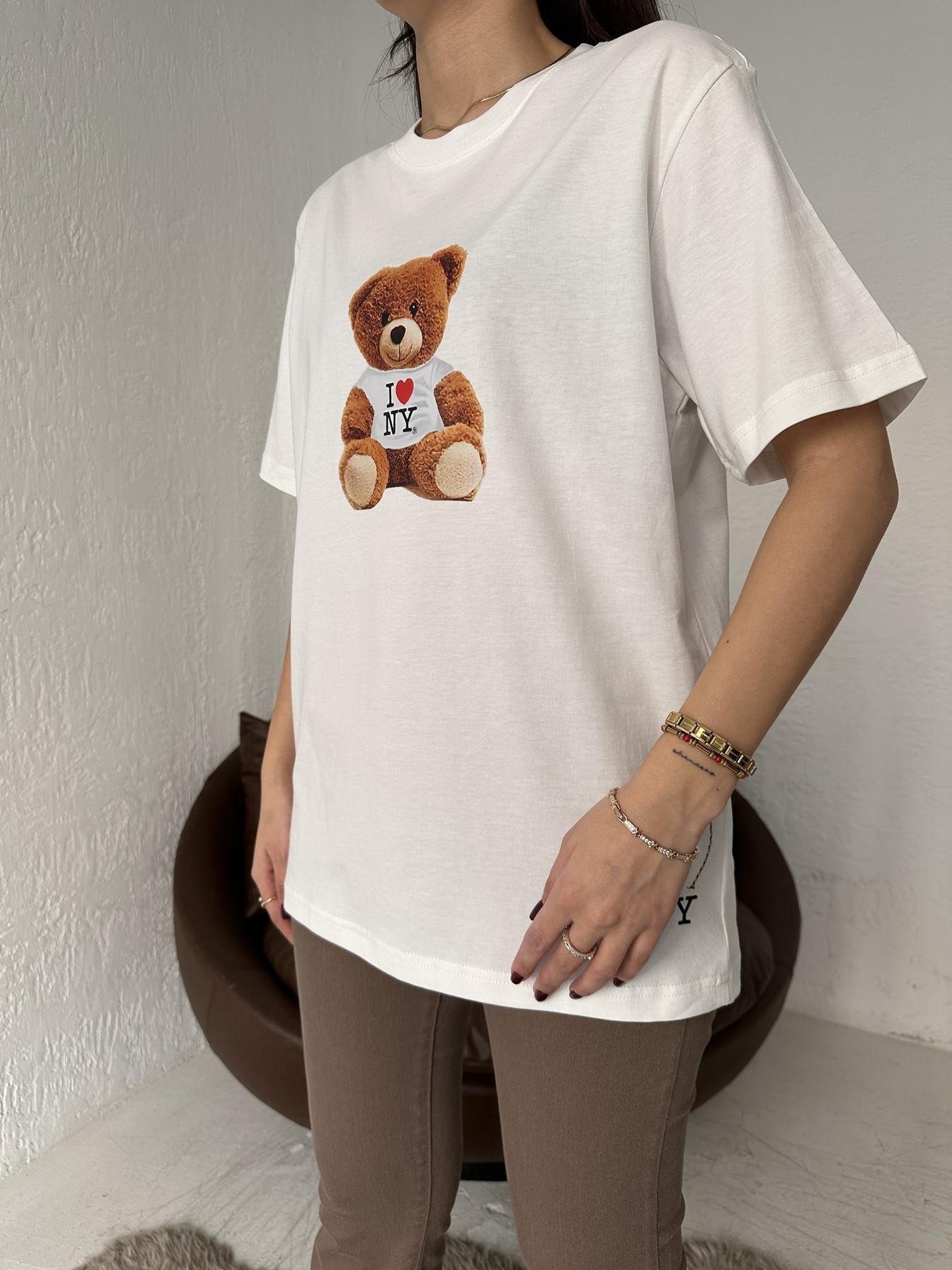 I Love NY Baskılı Tişört EKRU
