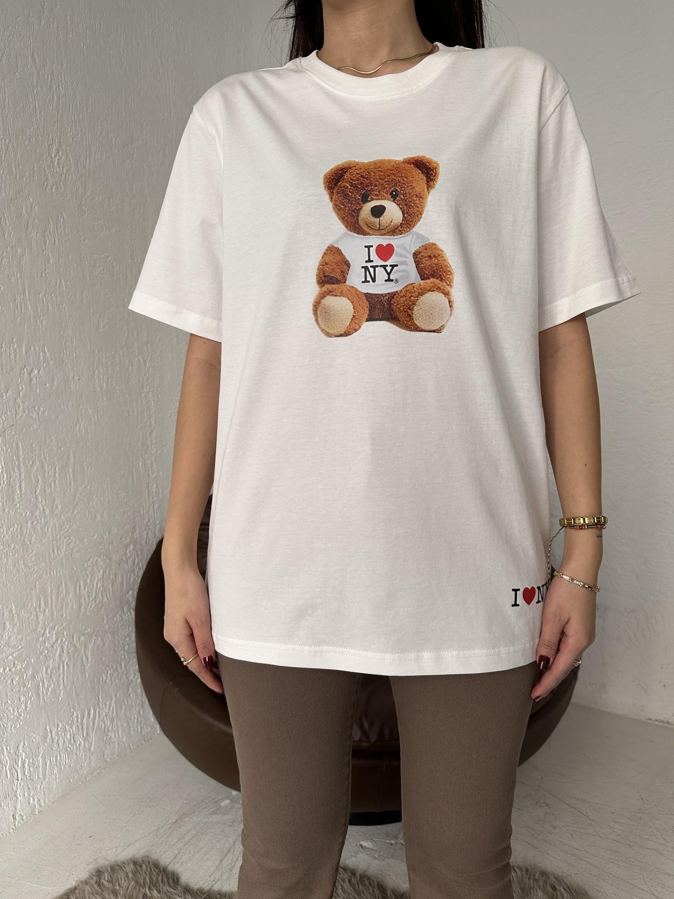 I Love NY Baskılı Tişört EKRU