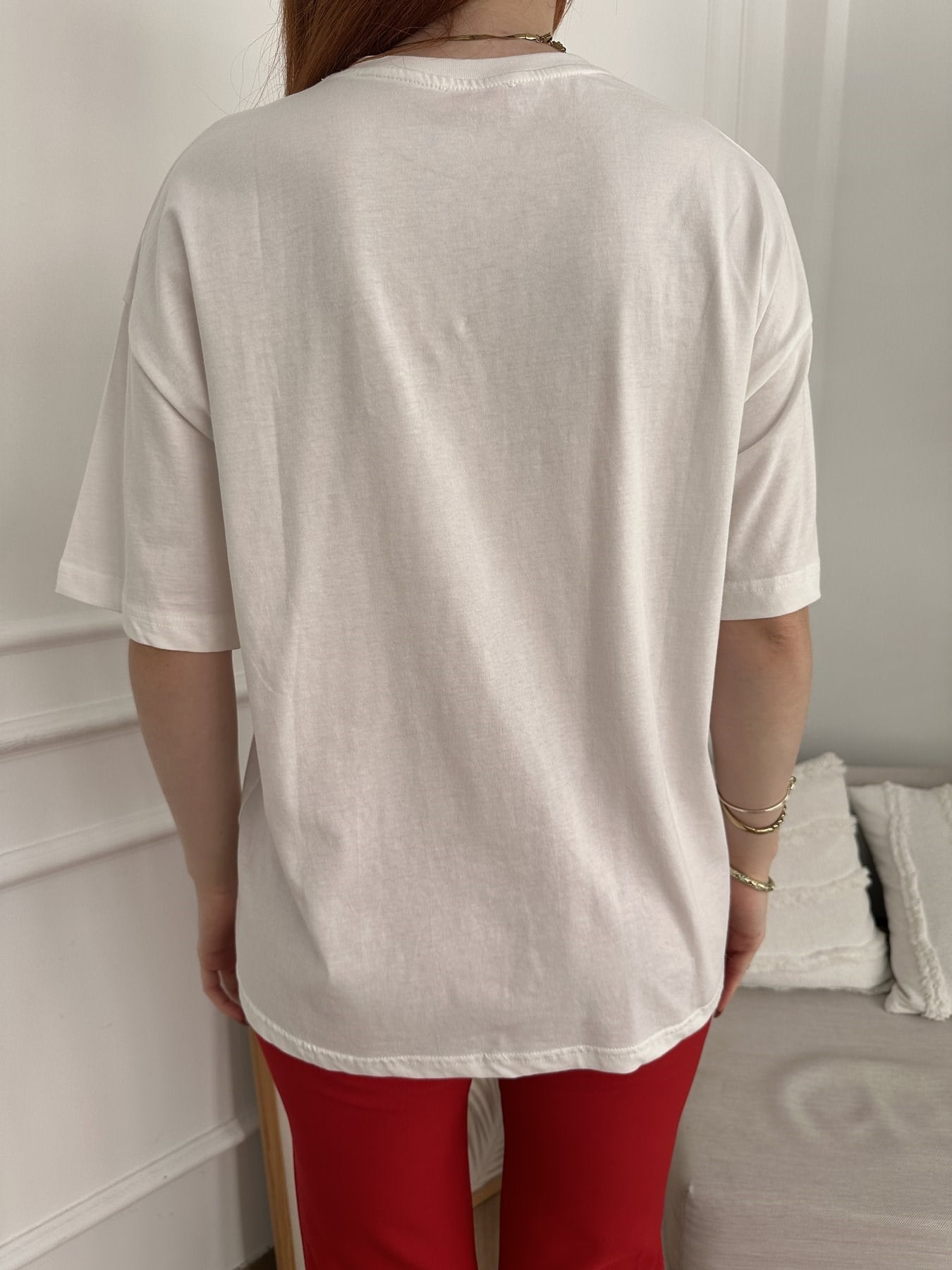 İğne Nakışlı T-shirt Ekru