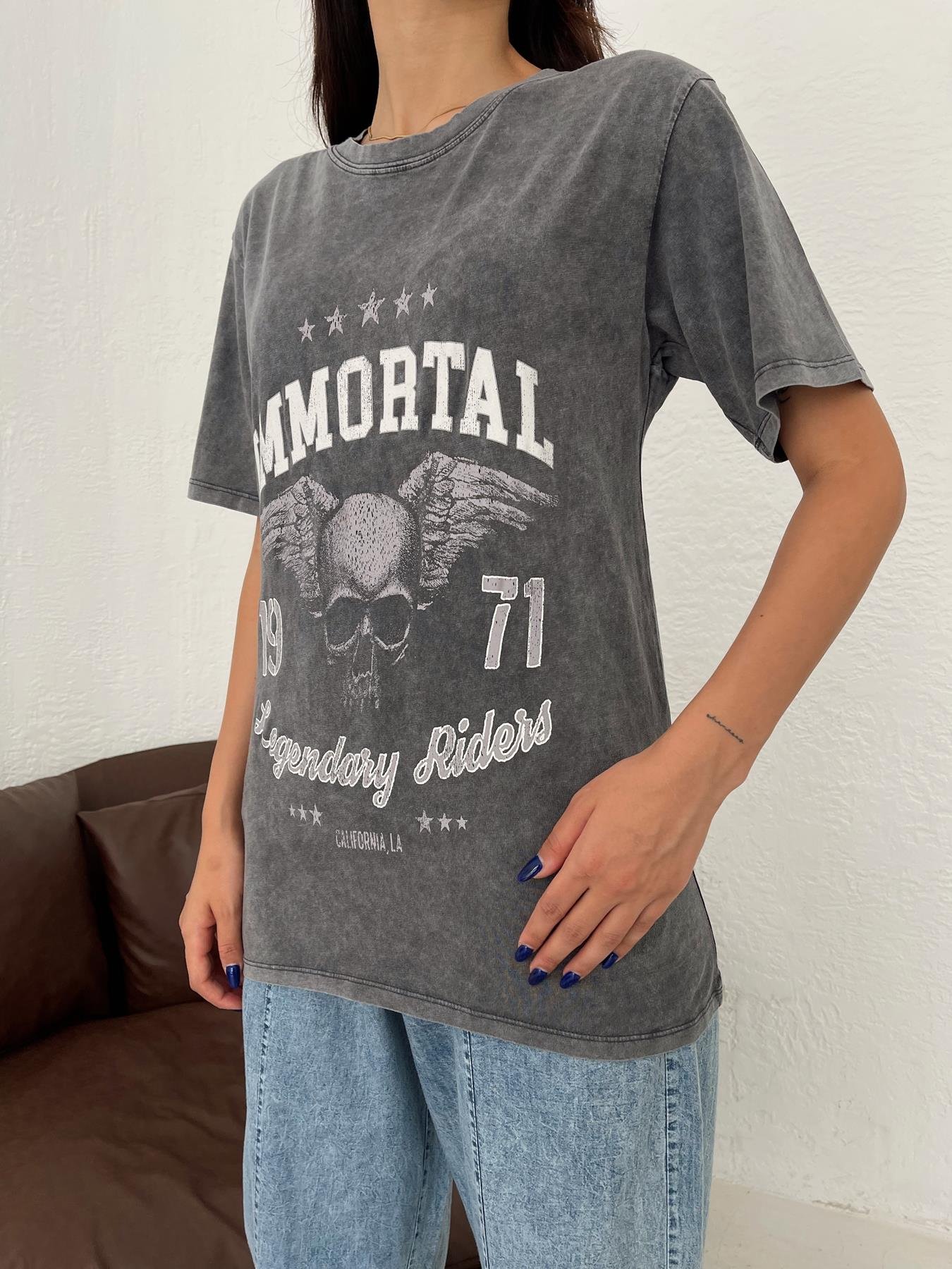 Immortal Baskılı Tişört Antrasit