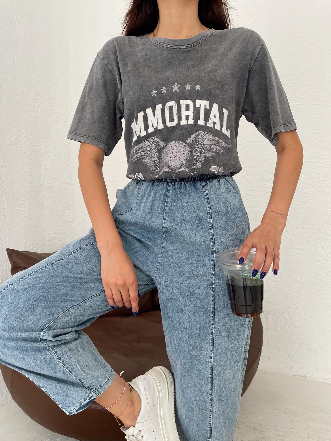 Immortal Baskılı Tişört Antrasit