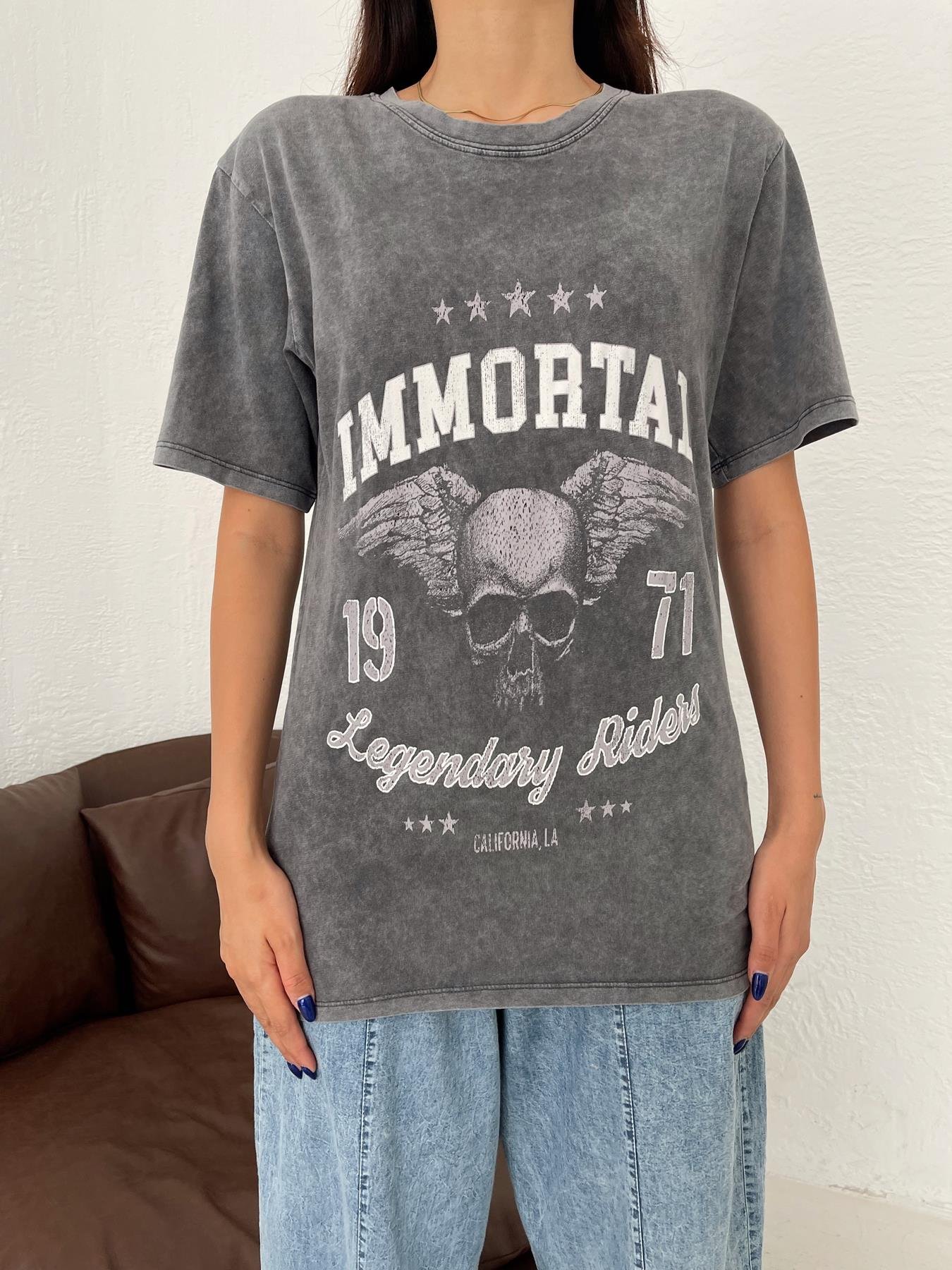 Immortal Baskılı Tişört Antrasit