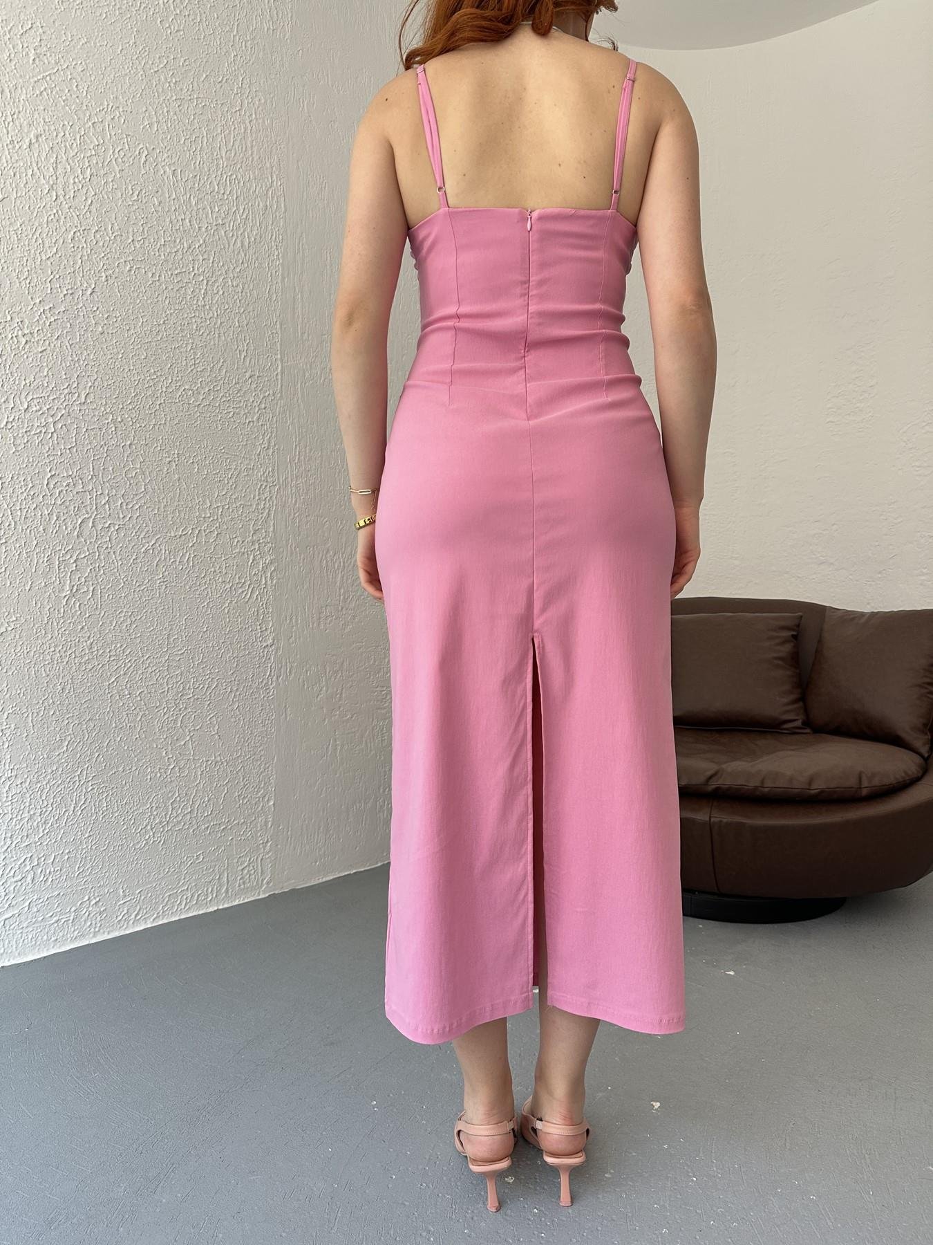 İnce Askılı  Büzgülü Elbise Şeker pembe